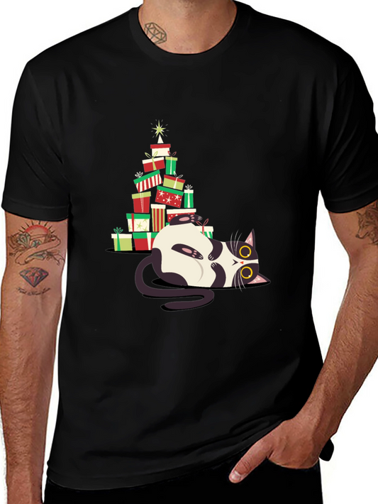 Christmas Cat Gift Stack T-Shirt - Festive & Fun!