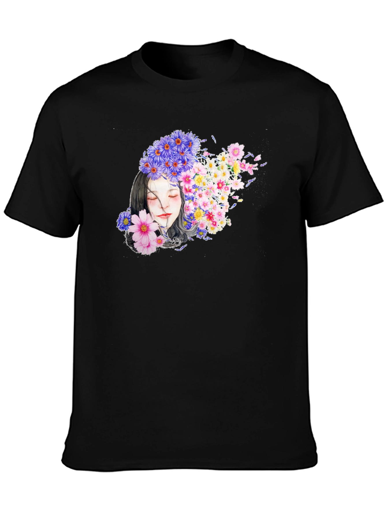 Floral Woman Graphic Black T-Shirt