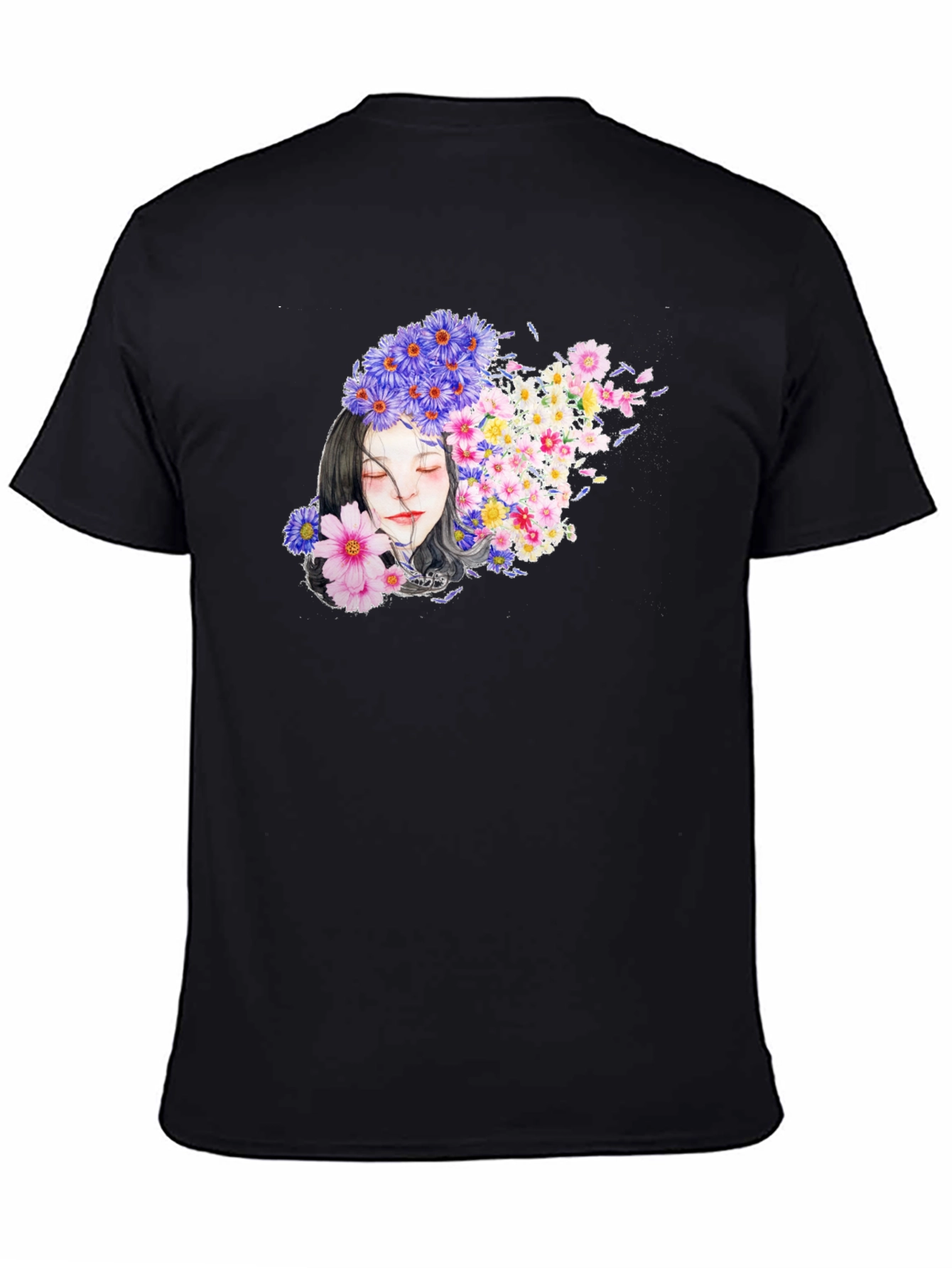 Floral Woman Graphic Black T-Shirt