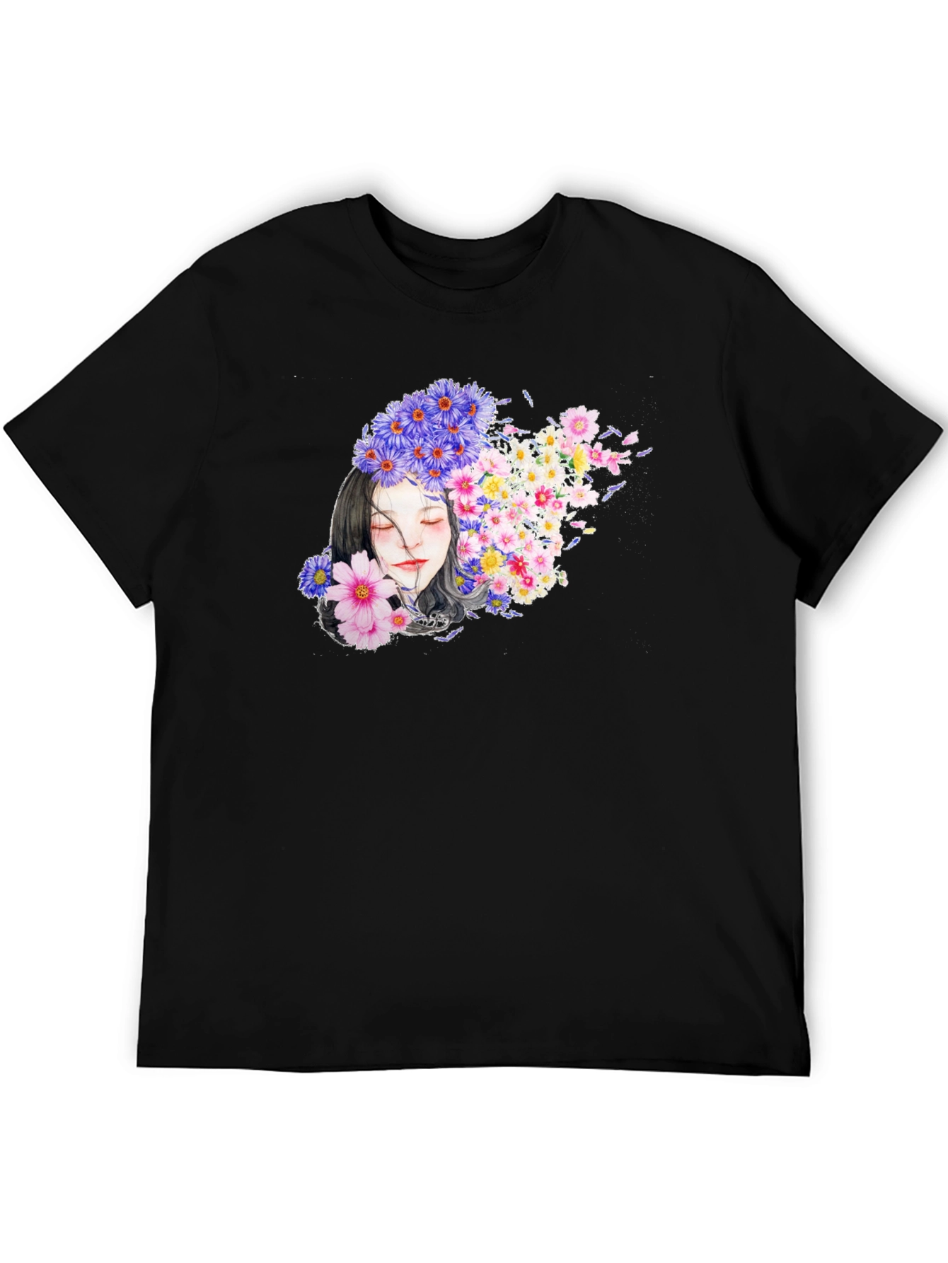 Floral Woman Graphic Black T-Shirt