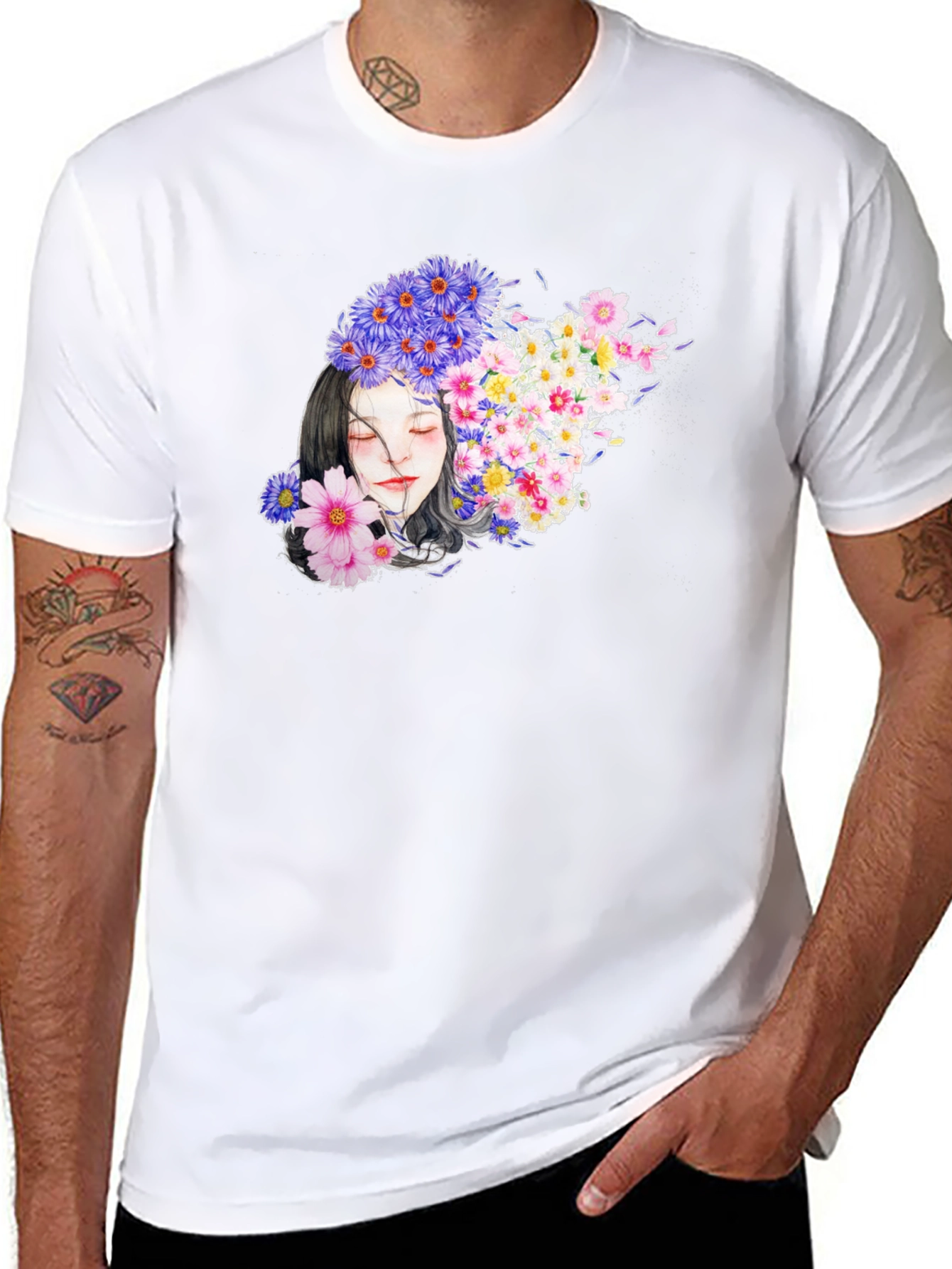 Floral Woman Graphic Black T-Shirt