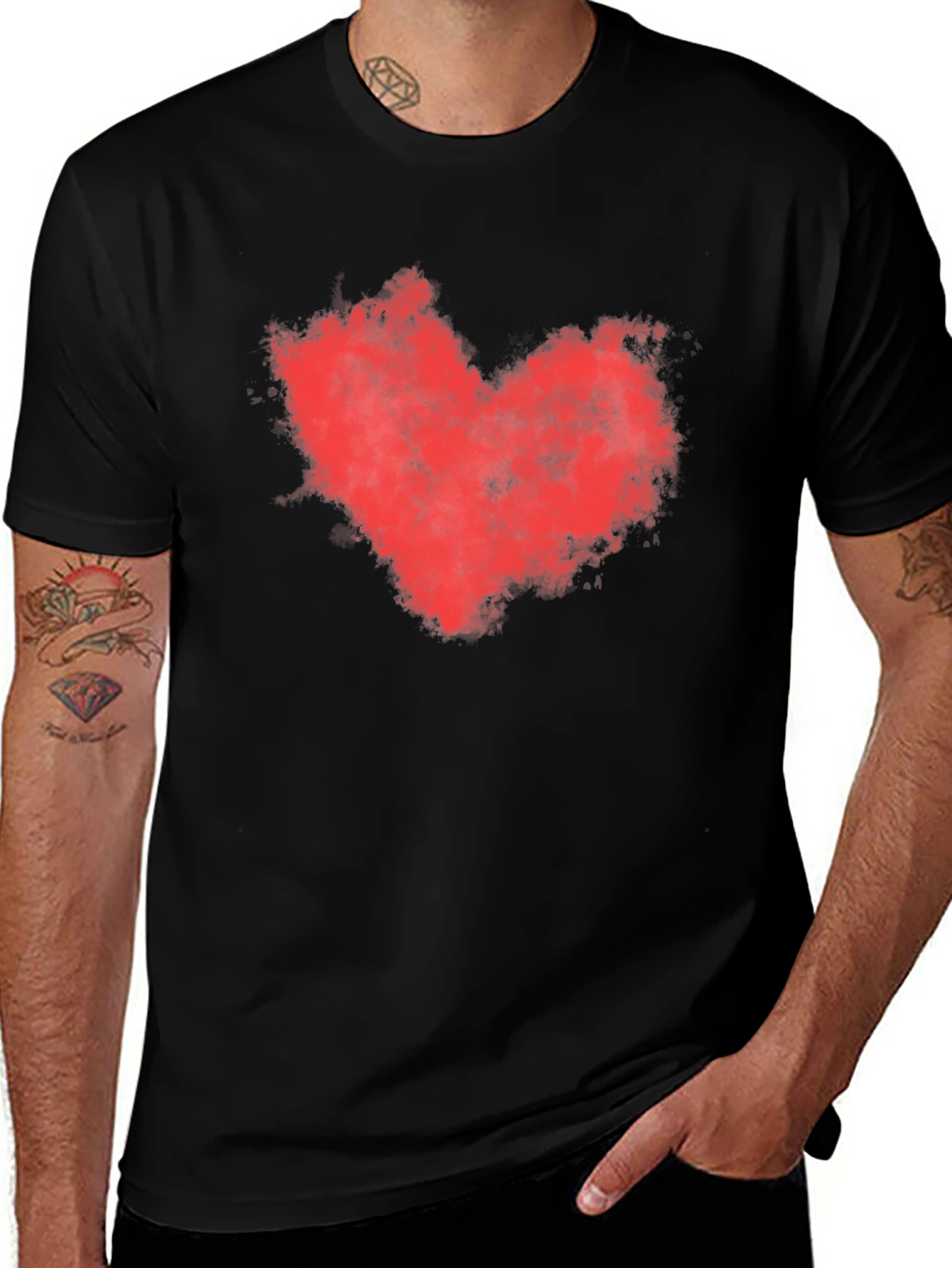 Red Heart Graphic Black T-Shirt