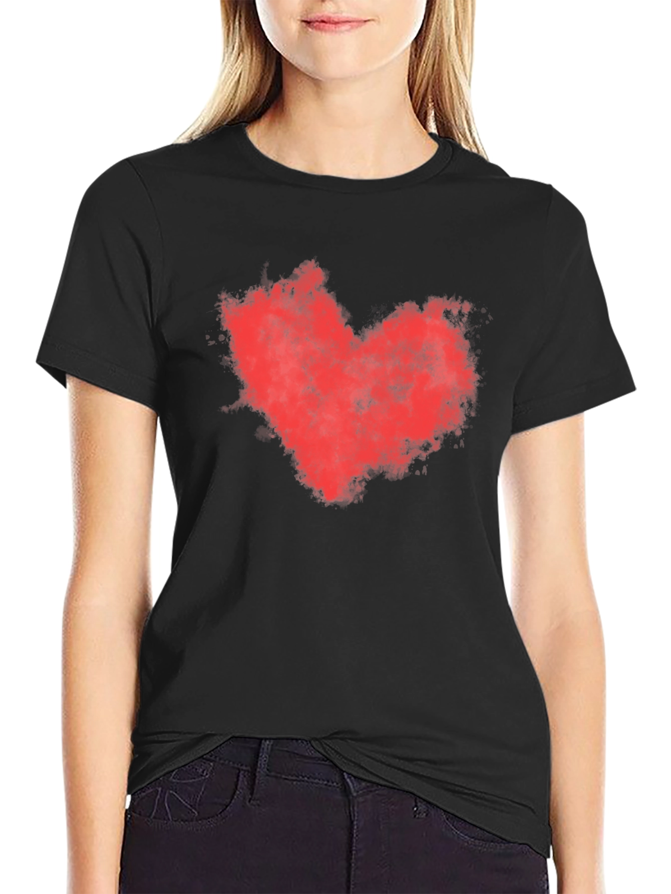Red Heart Graphic Black T-Shirt