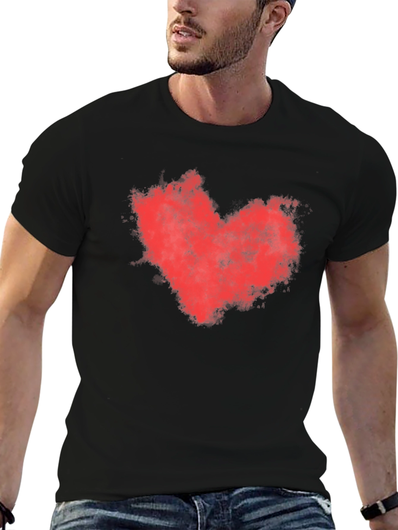 Red Heart Graphic Black T-Shirt
