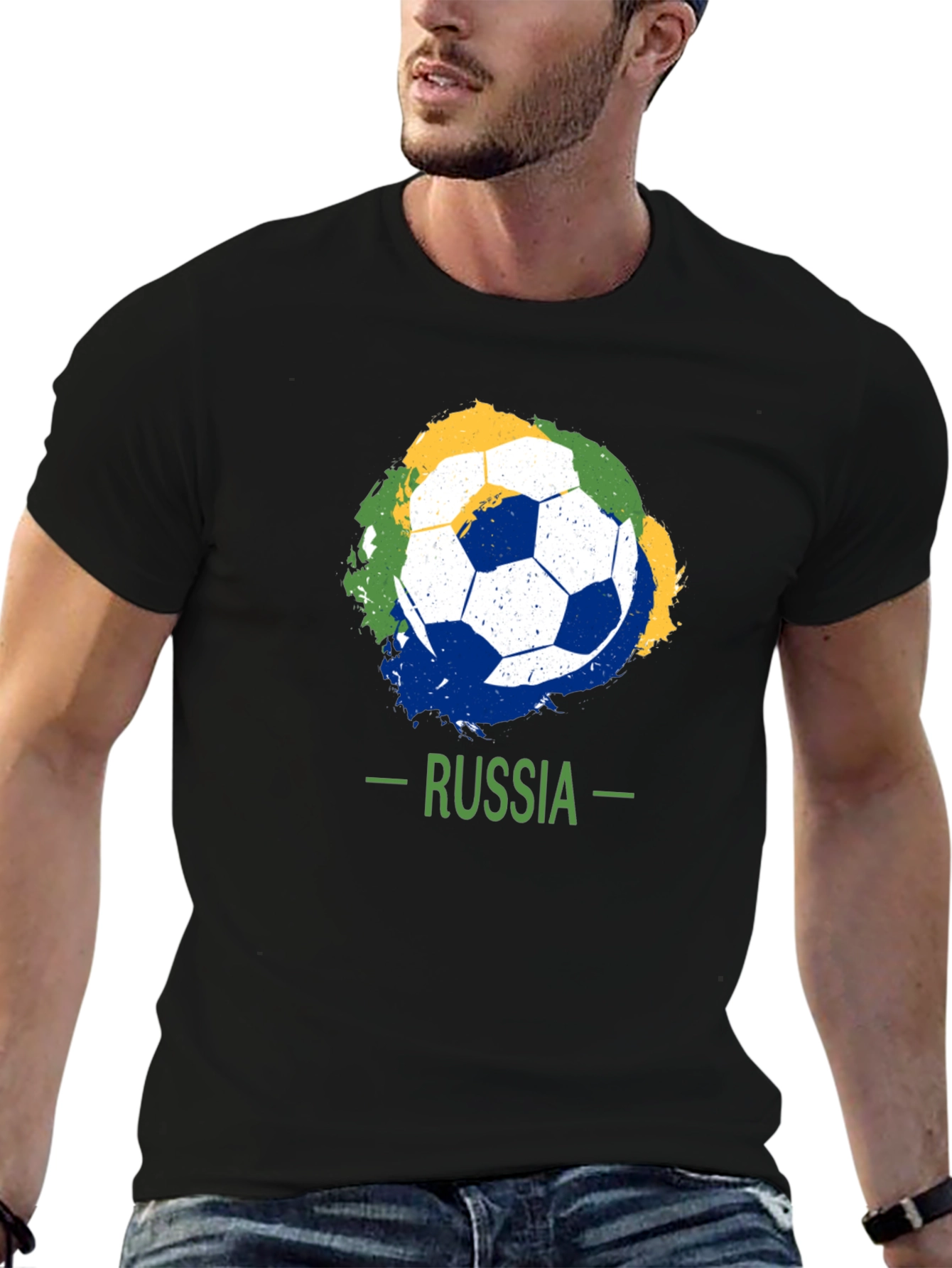 Russia Soccer T-Shirt: Black Tee with Ball Graphic