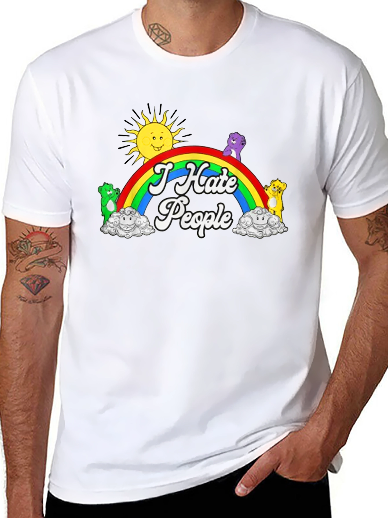 I Hate People T-Shirt Rainbow Bear Graphic Novelty Tee