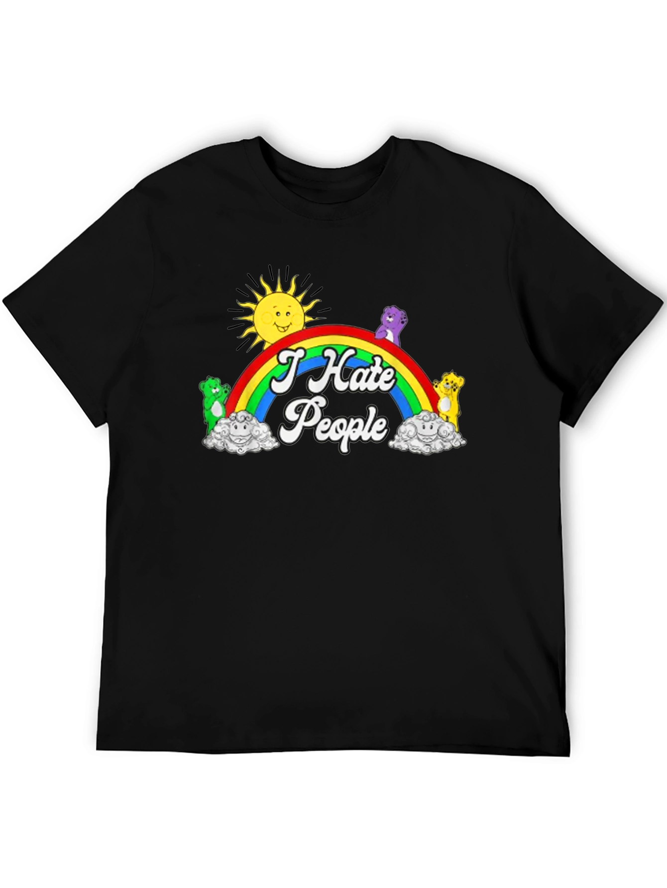 I Hate People T-Shirt Rainbow Bear Graphic Novelty Tee