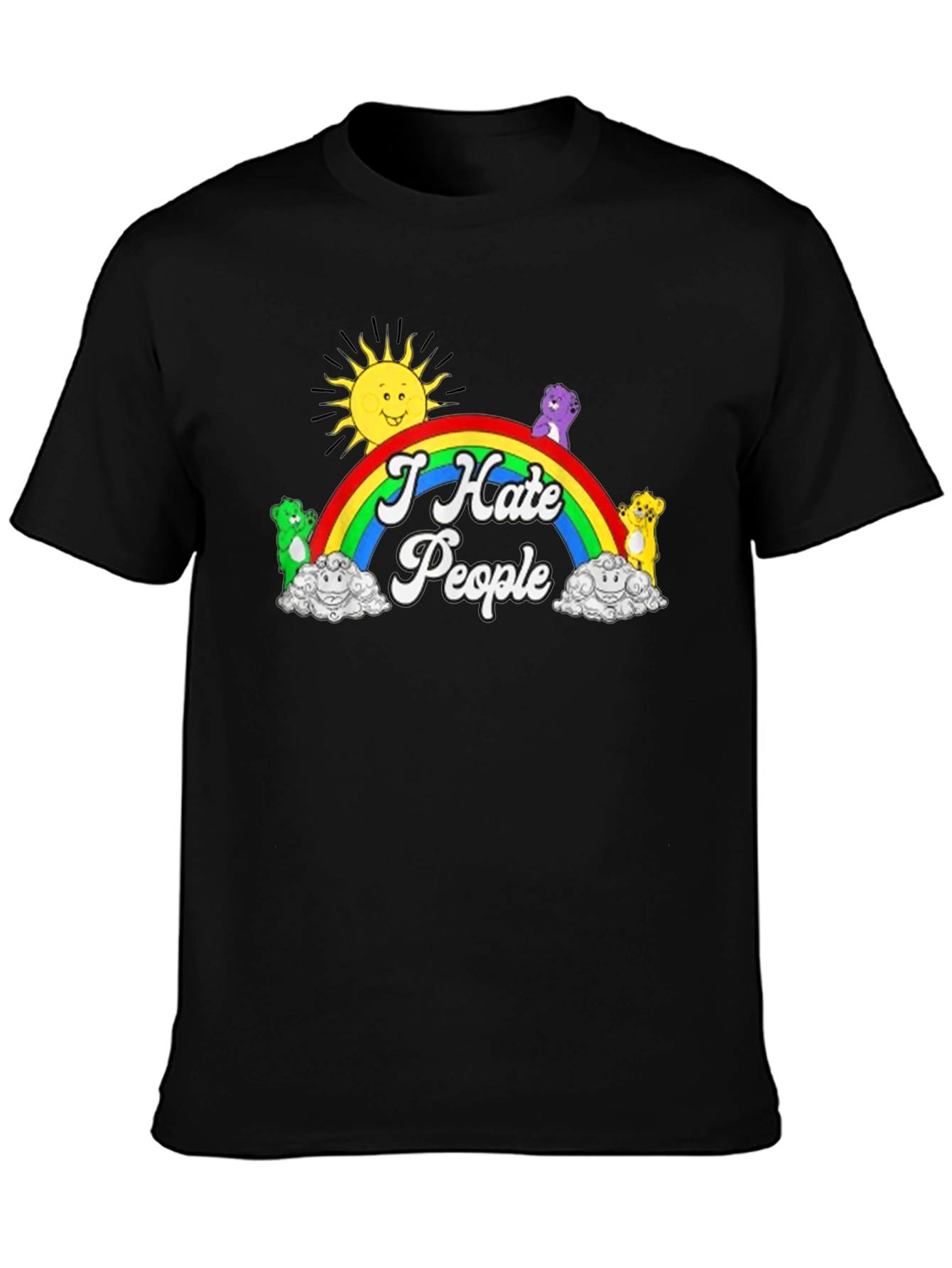 I Hate People T-Shirt Rainbow Bear Graphic Novelty Tee