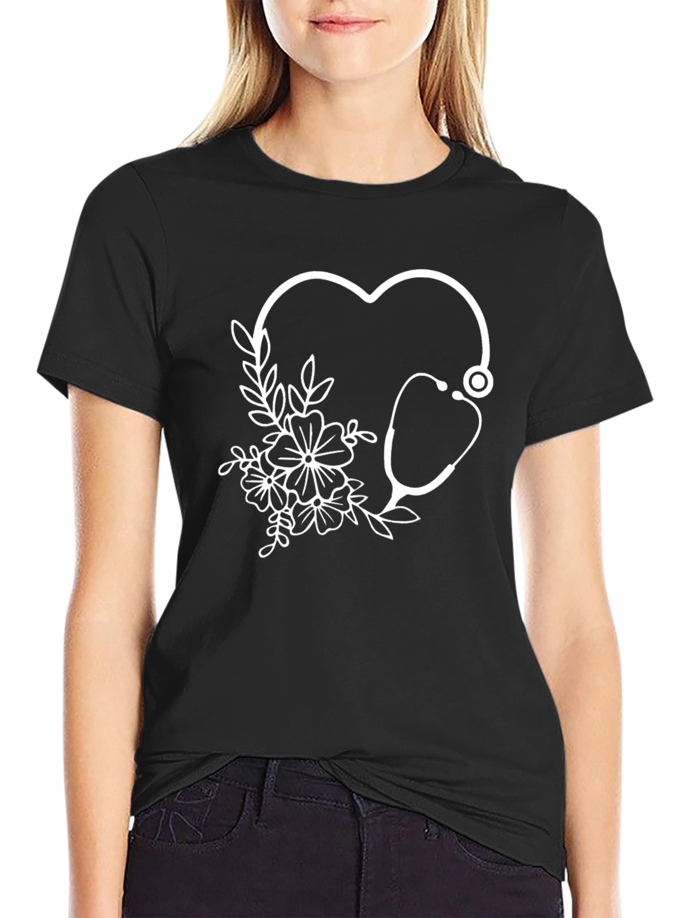 Floral Stethoscope Heart Graphic Tee - Unisex
