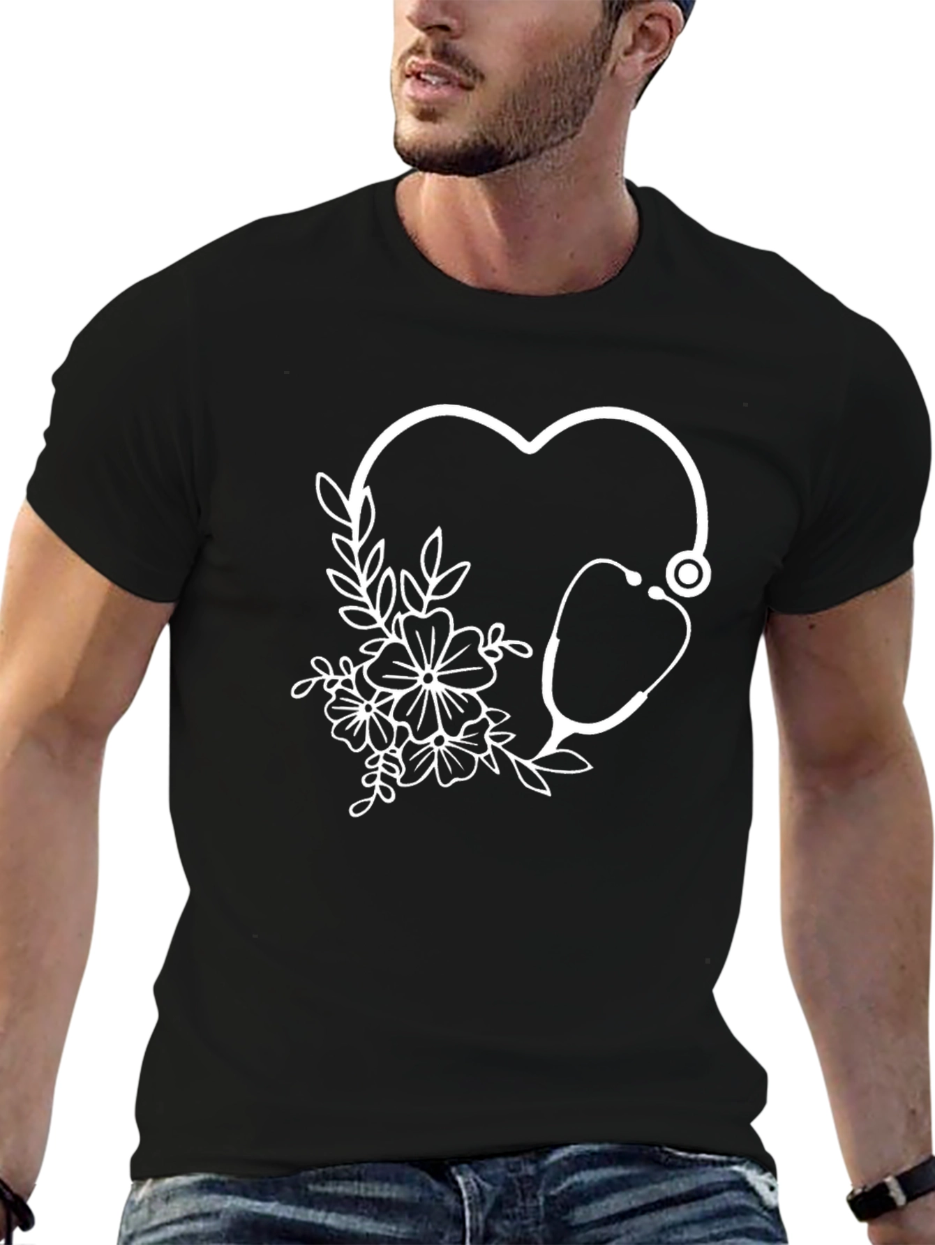 Floral Stethoscope Heart Graphic Tee - Unisex