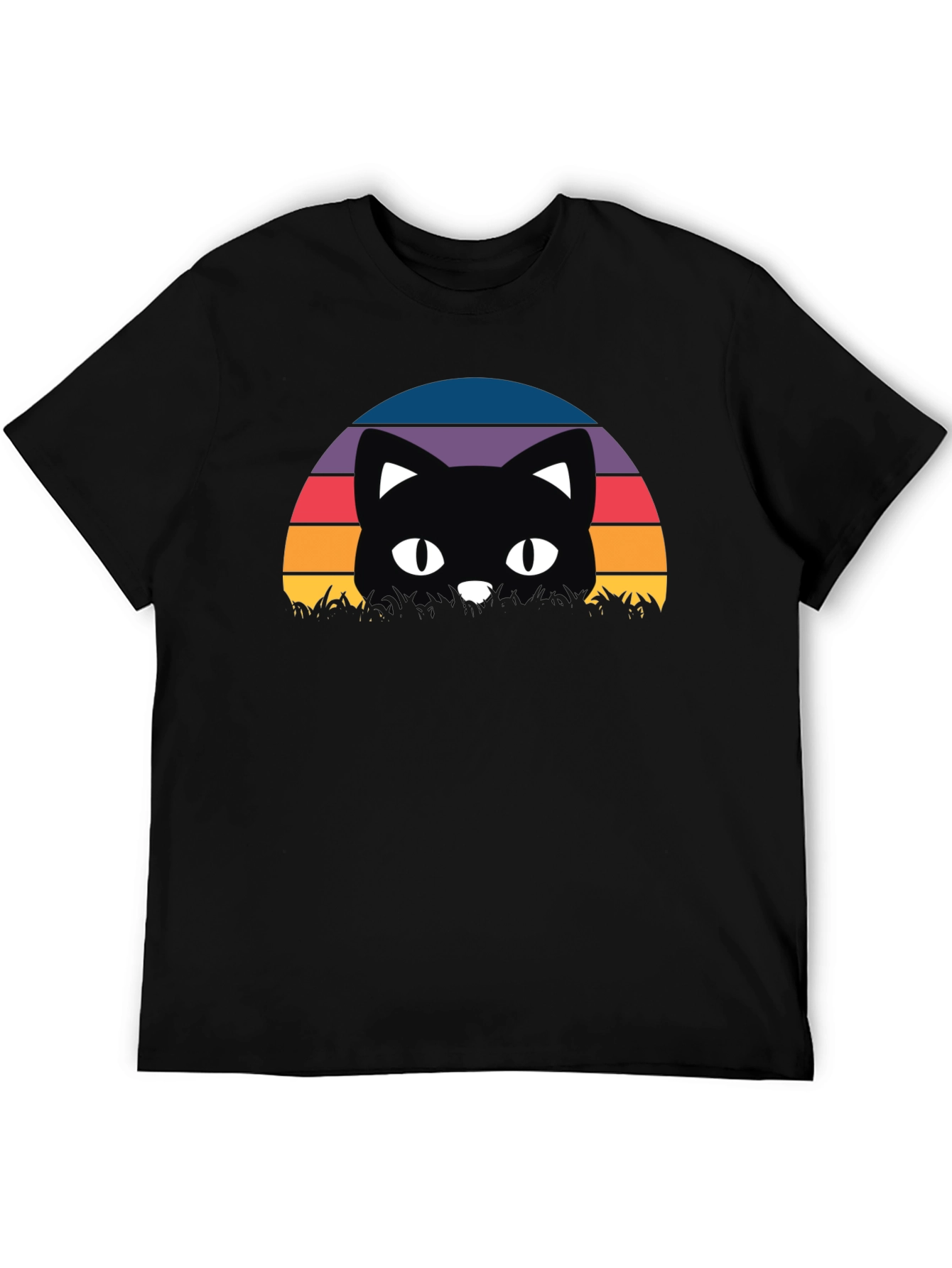 Retro Cat Sunset T-Shirt - Black