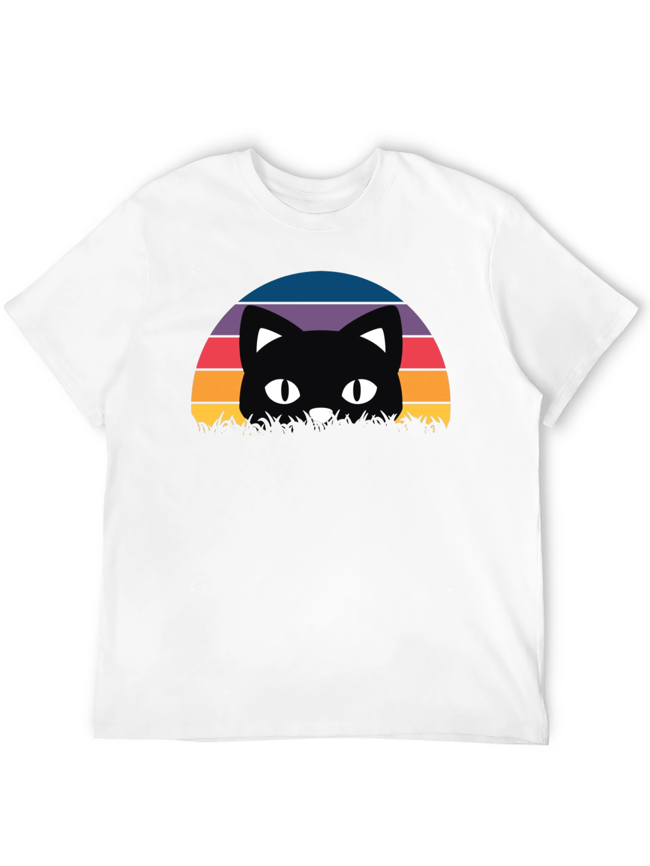 Retro Cat Sunset T-Shirt - Black