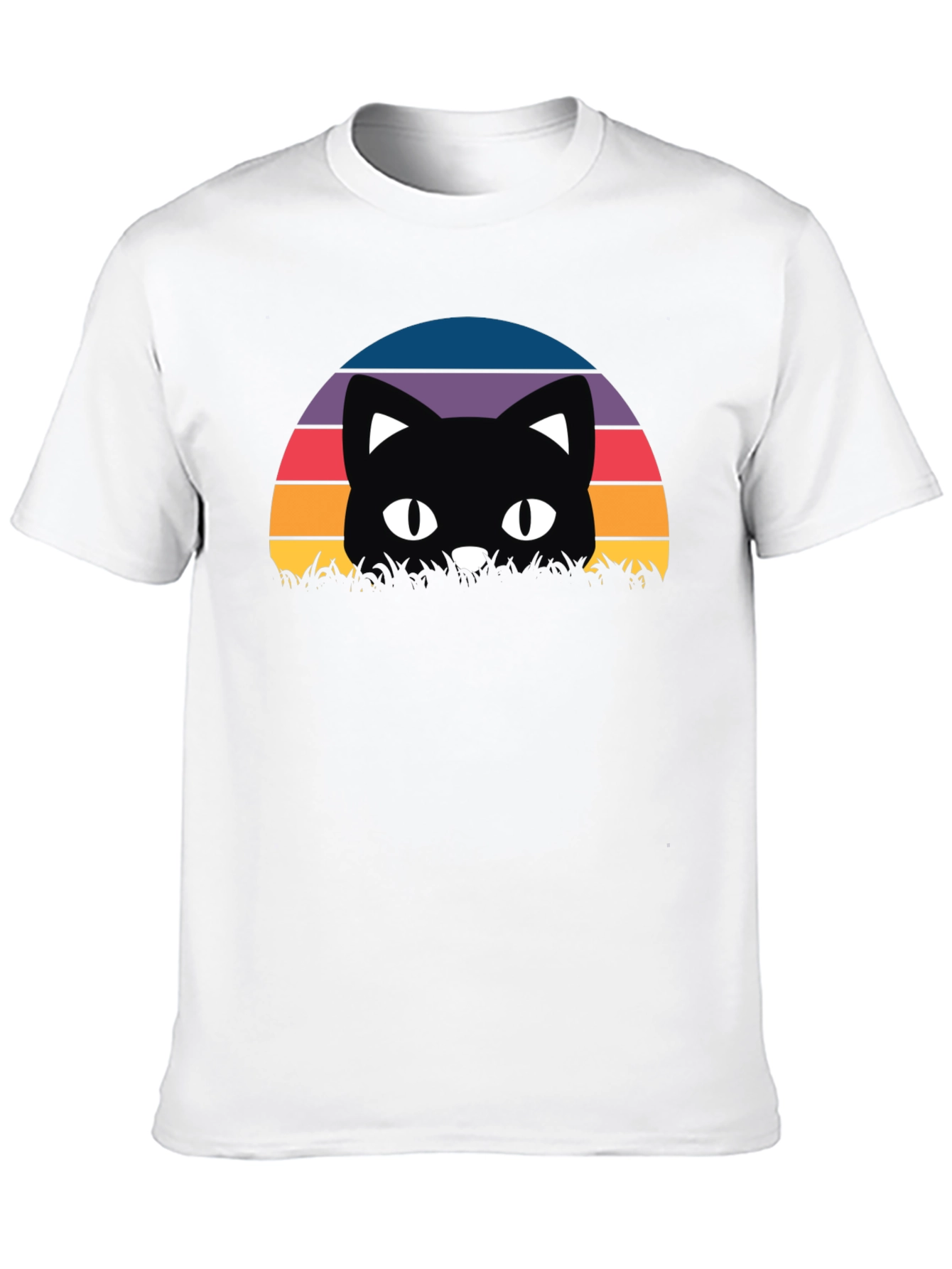 Retro Cat Sunset T-Shirt - Black