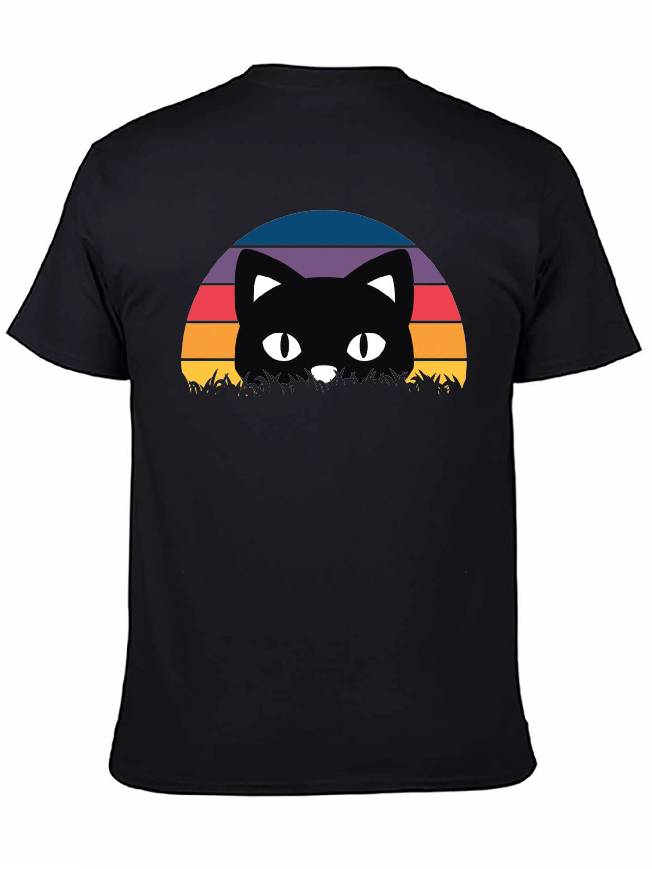 Retro Cat Sunset T-Shirt - Black