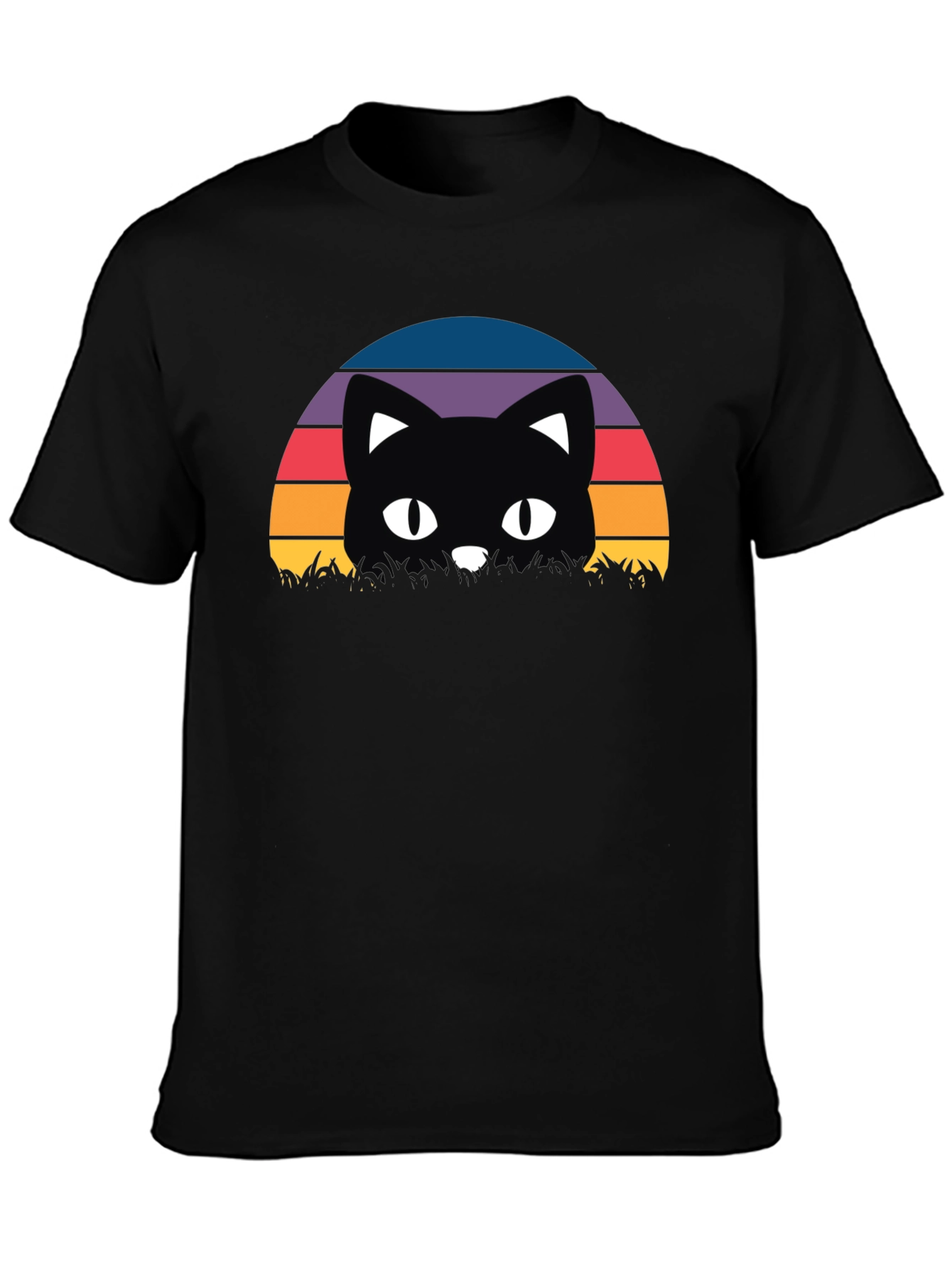 Retro Cat Sunset T-Shirt - Black