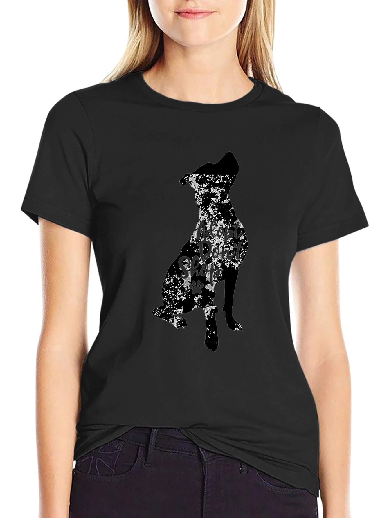 Distressed Dog Silhouette Black T-Shirt