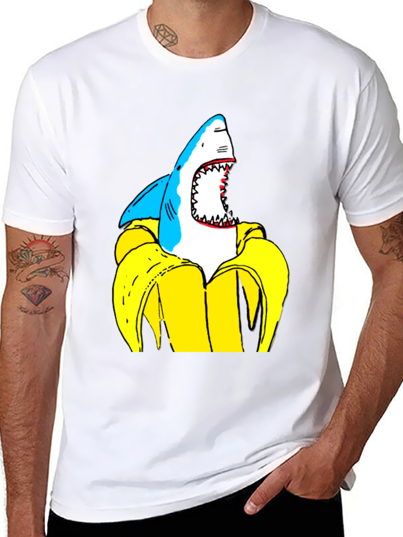 Shark Banana Funny Graphic T-Shirt