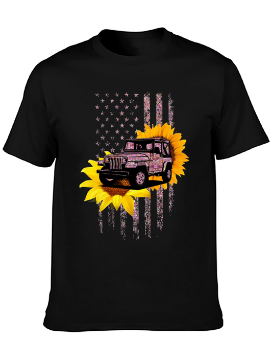 Jeep Sunflower American Flag Graphic T-Shirt