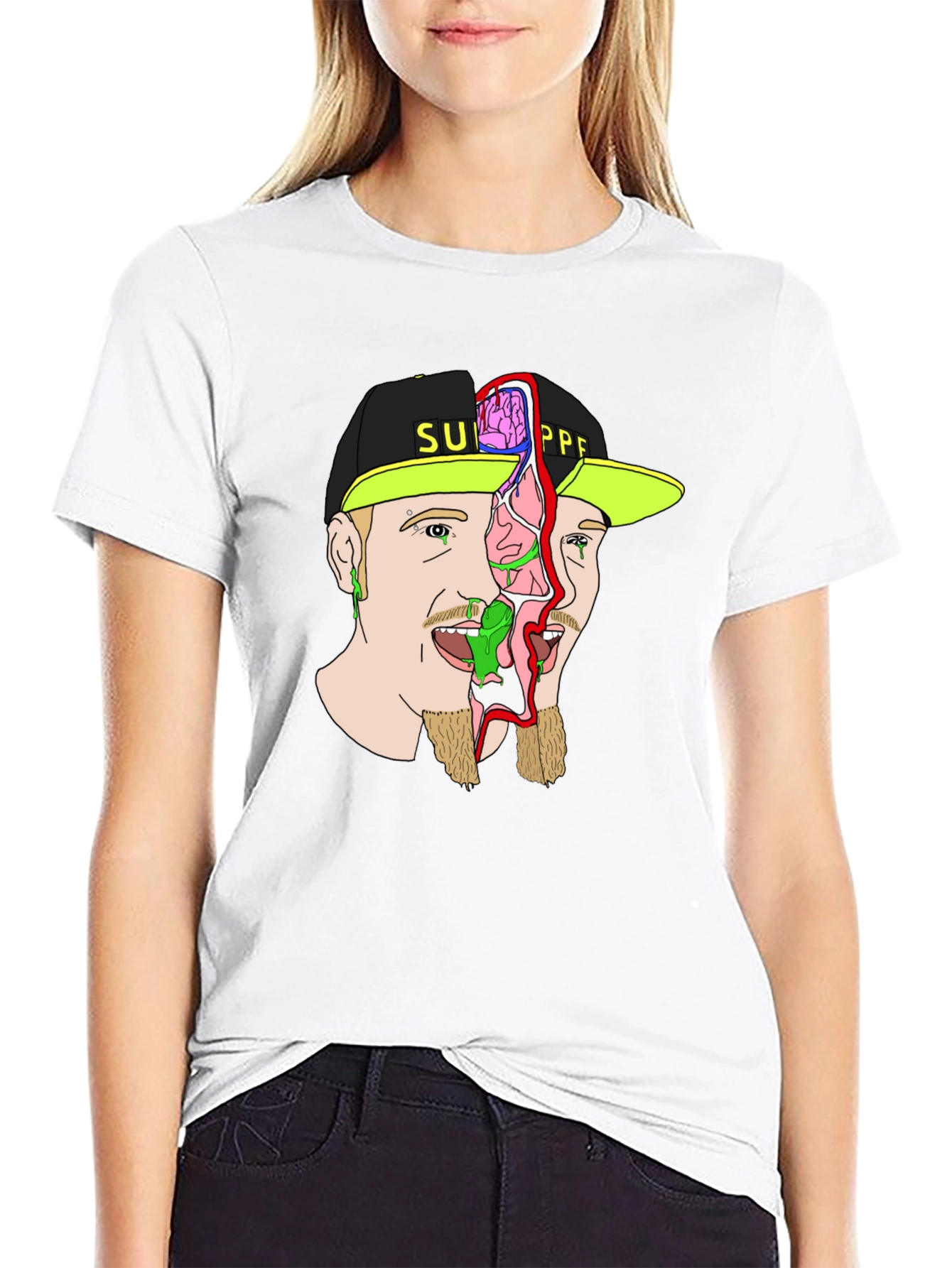 Unique Graphic Print Tee - Brain Exposed!
