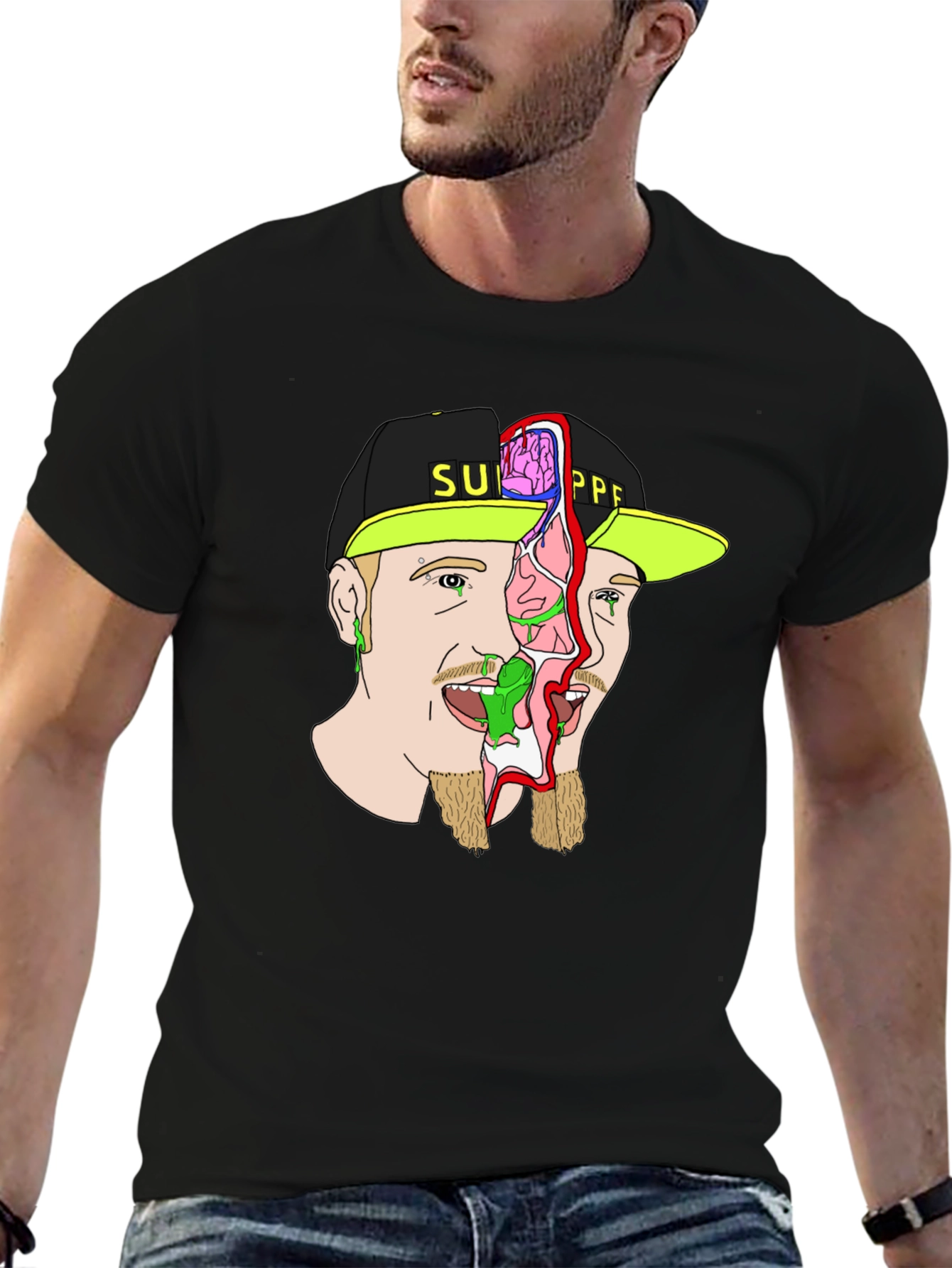 Unique Graphic Print Tee - Brain Exposed!