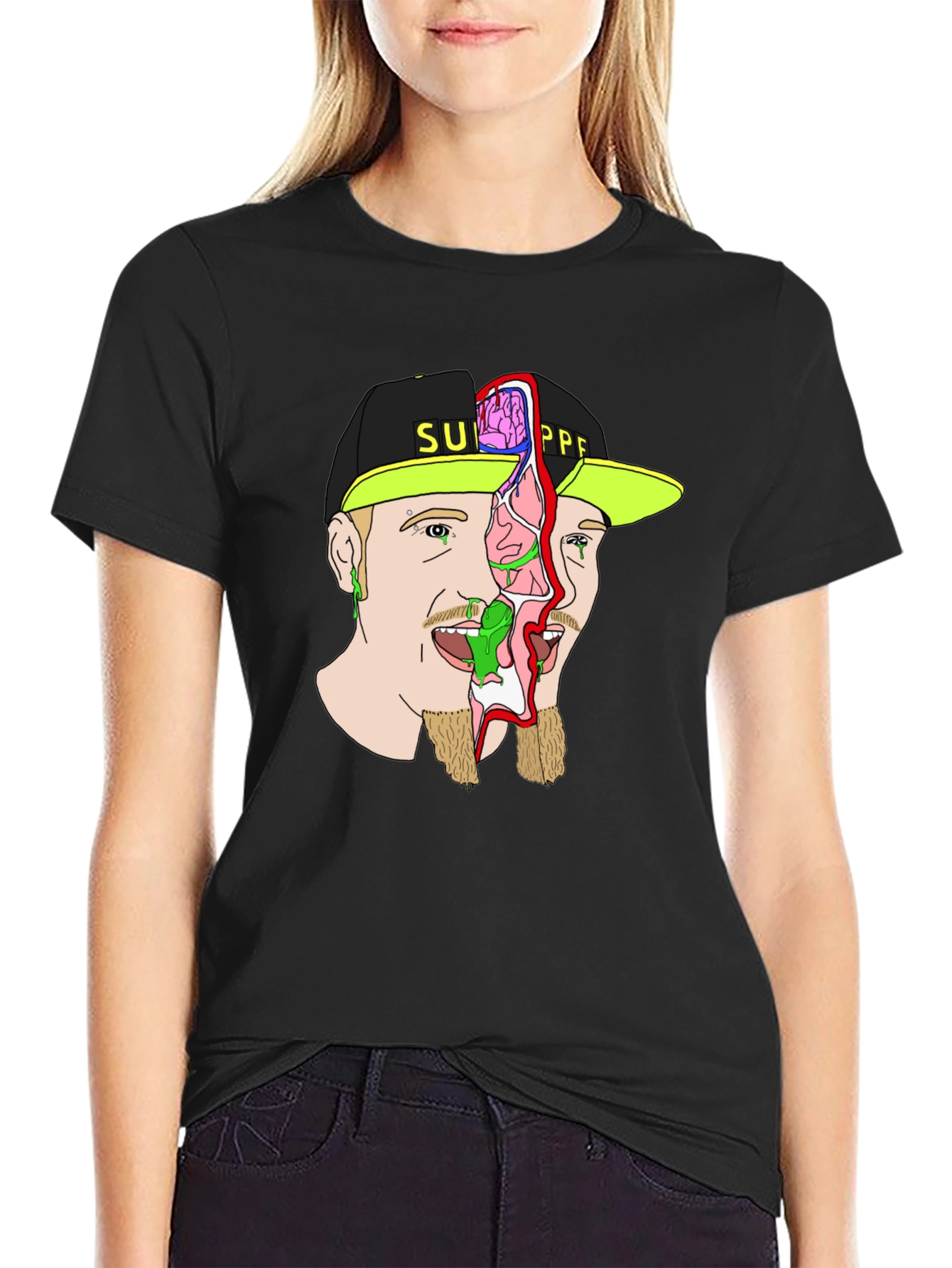 Unique Graphic Print Tee - Brain Exposed!