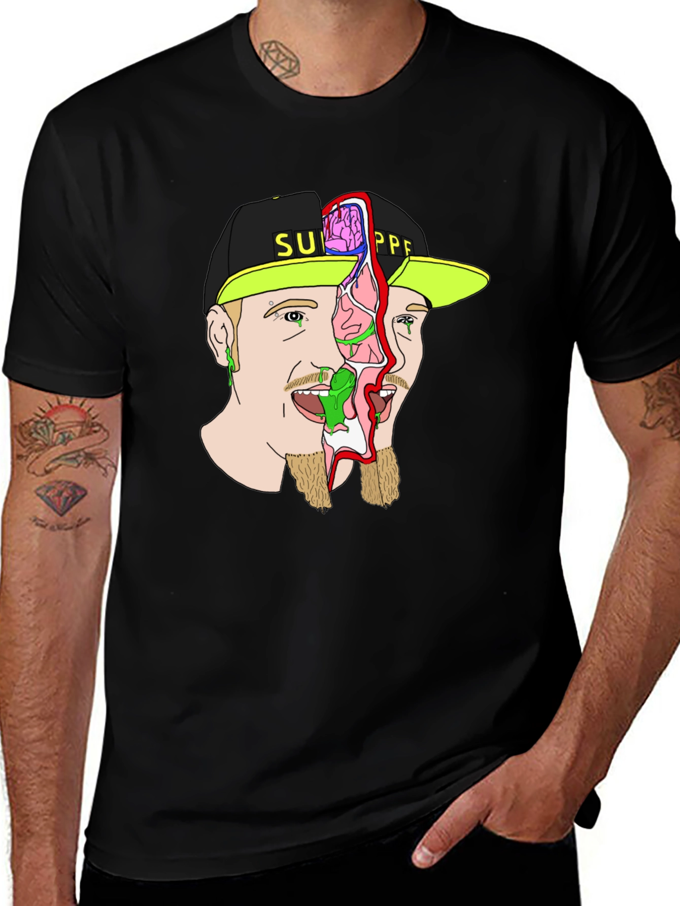 Unique Graphic Print Tee - Brain Exposed!
