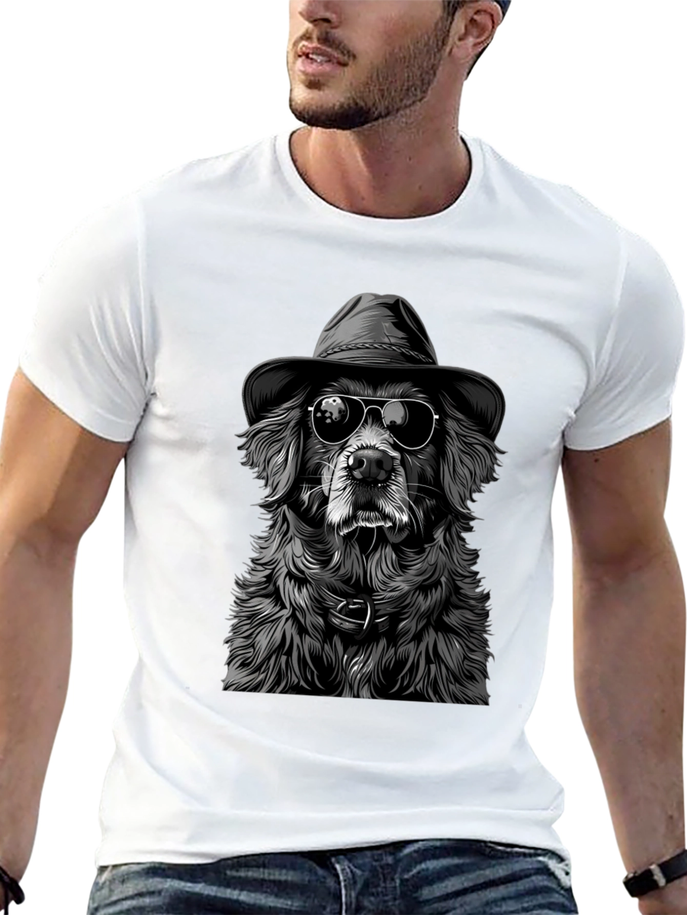 Cool Dog T-Shirt: Dog Wearing Hat and Shades