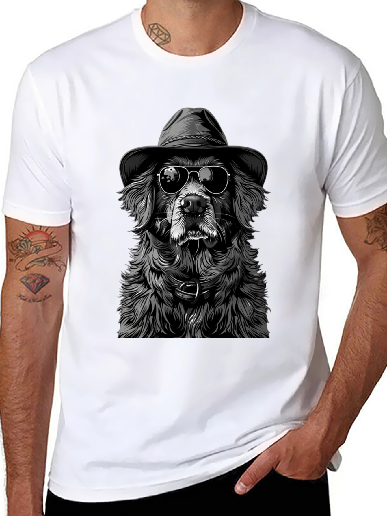 Cool Dog T-Shirt: Dog Wearing Hat and Shades