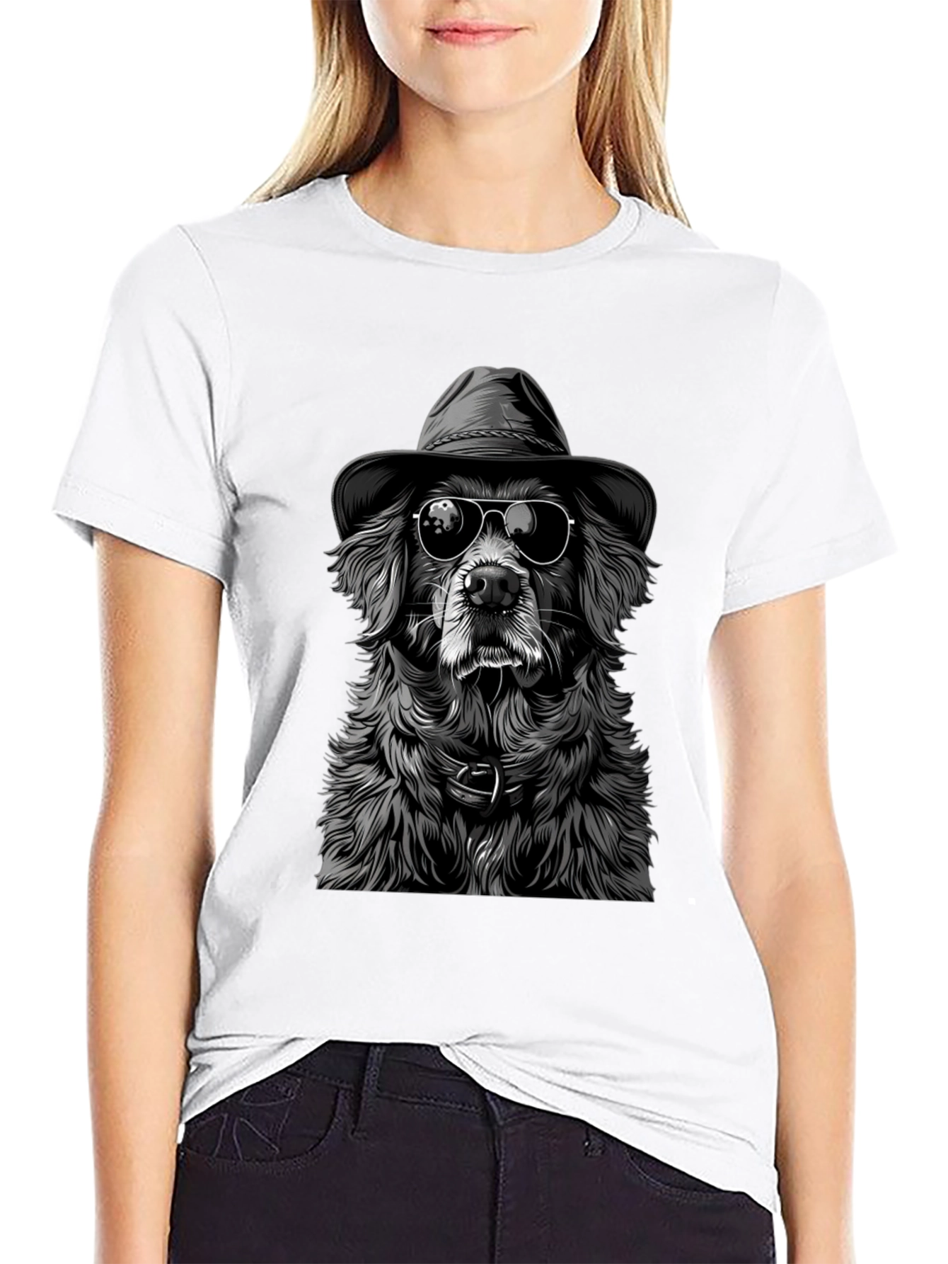 Cool Dog T-Shirt: Dog Wearing Hat and Shades