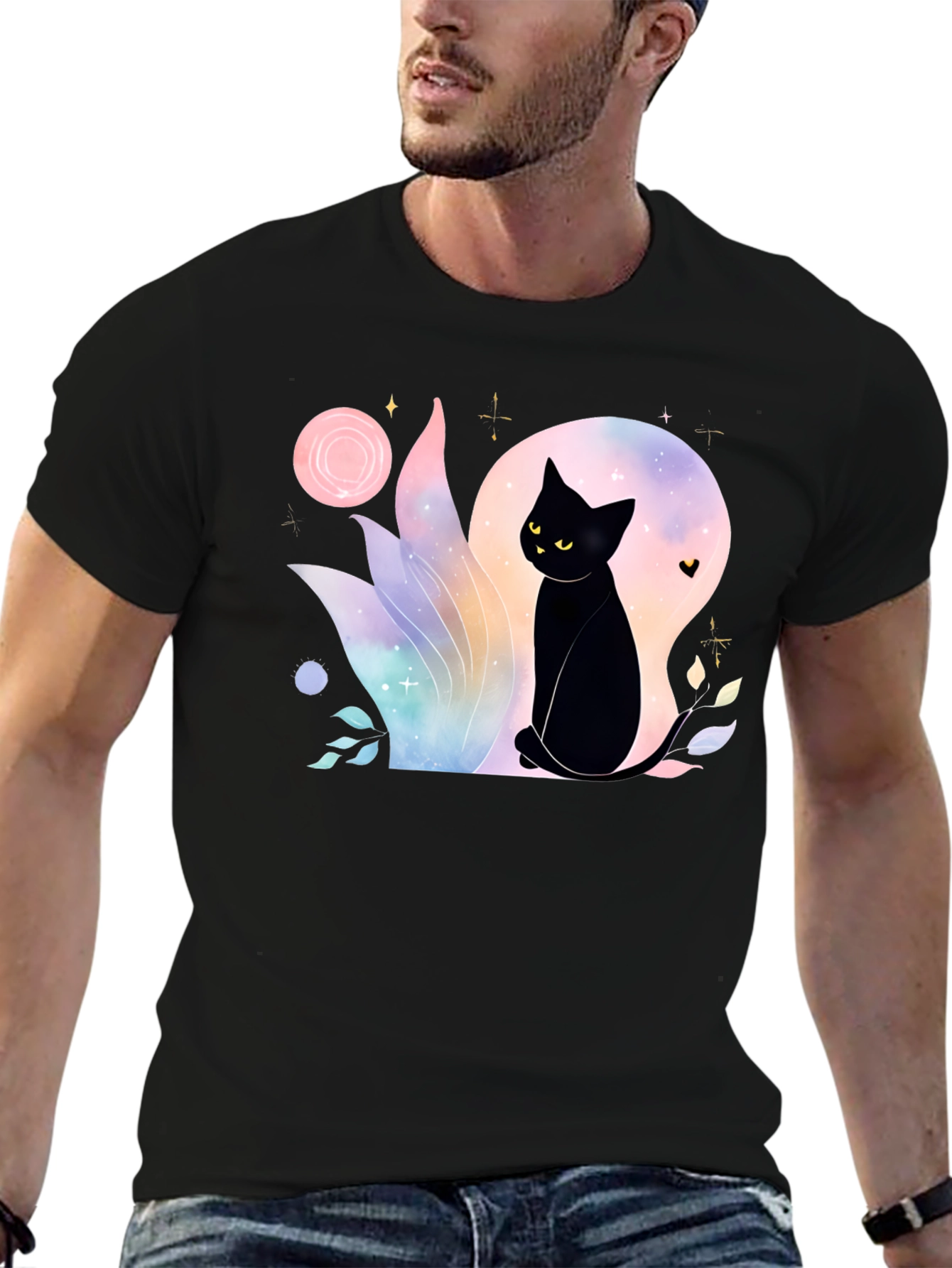 Mystical Black Cat Graphic T-Shirt