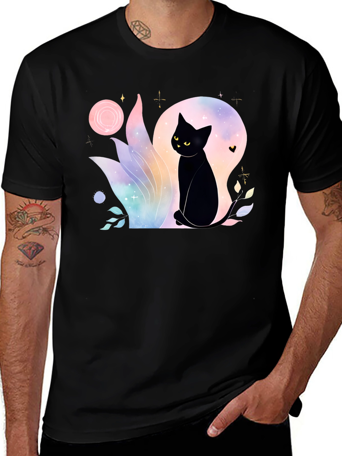 Mystical Black Cat Graphic T-Shirt