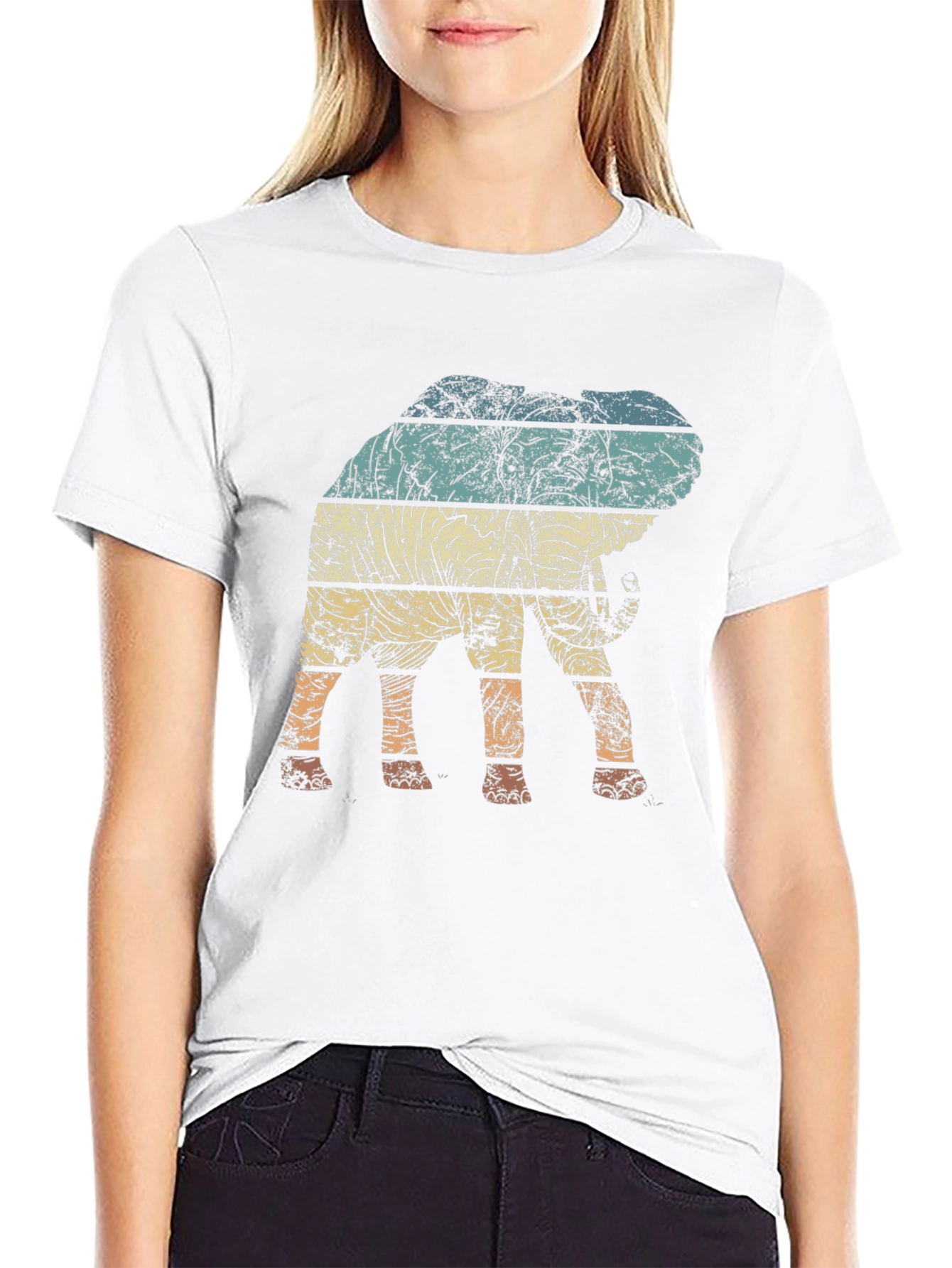 Retro Elephant Striped Graphic Tee