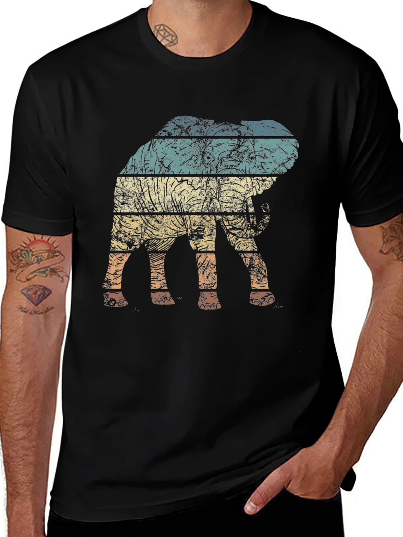 Retro Elephant Striped Graphic Tee