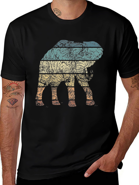 Retro Elephant Striped Graphic Tee