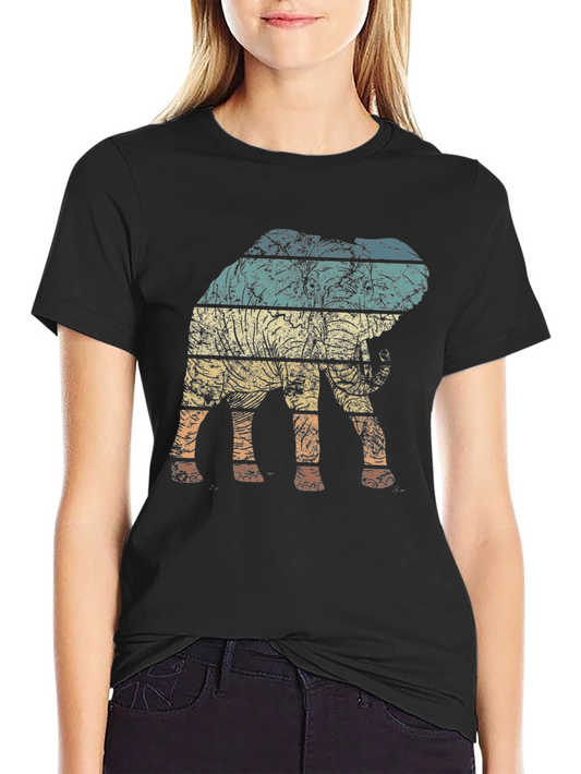 Retro Elephant Striped Graphic Tee
