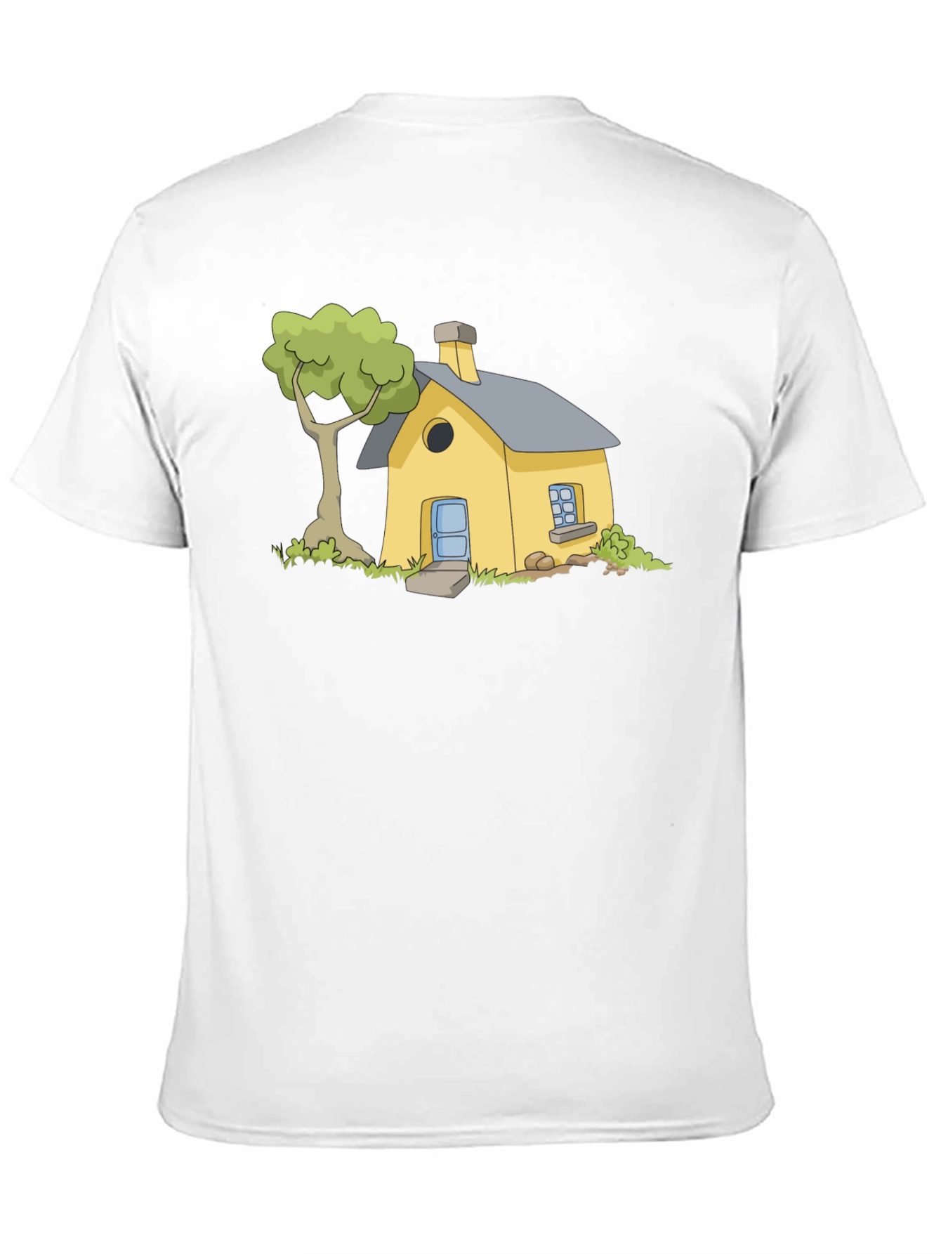 Cartoon House Graphic Tee - Black Cotton T-Shirt