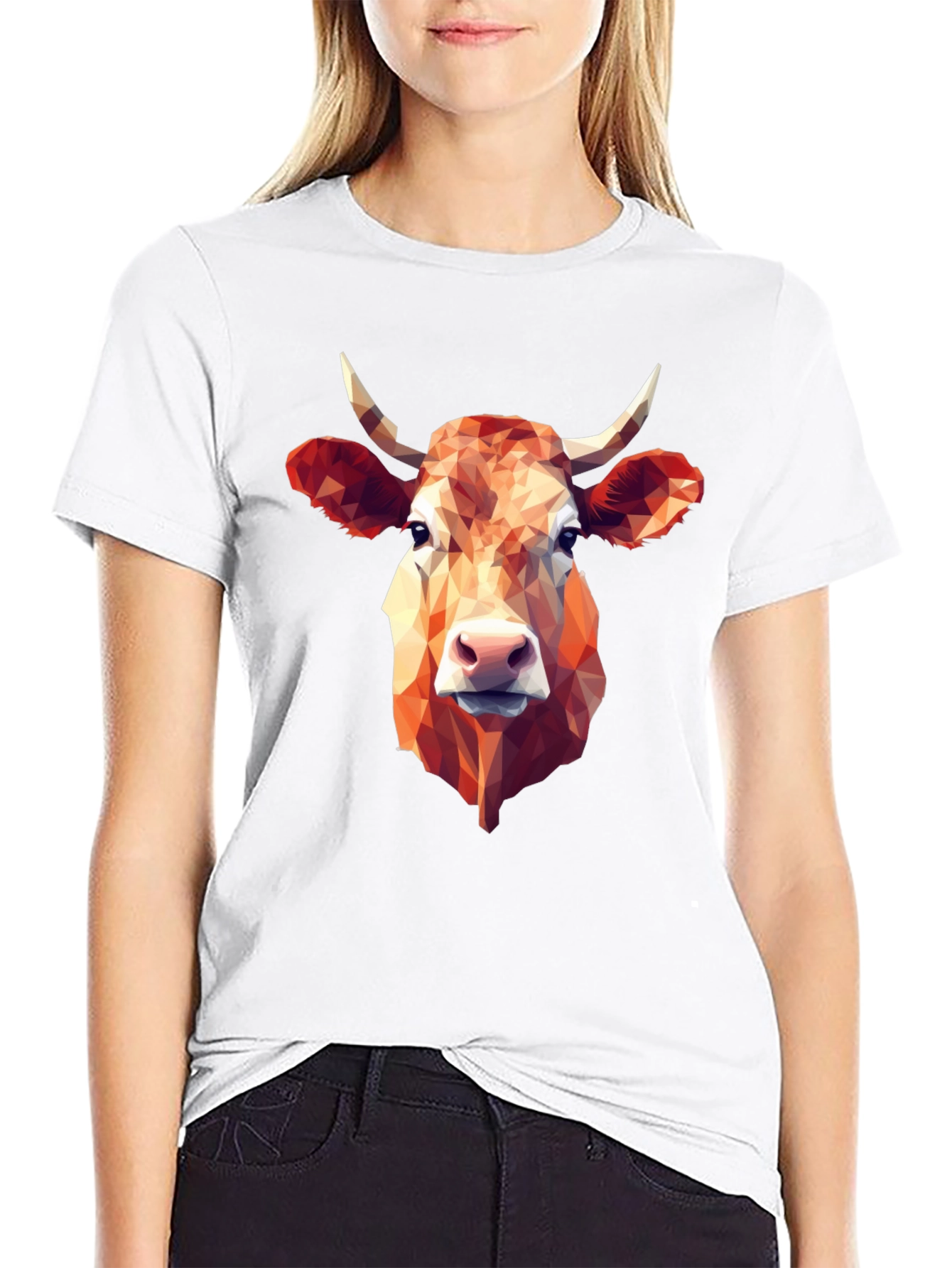 Geometric Cow Graphic Tee - Stylish Black T-Shirt