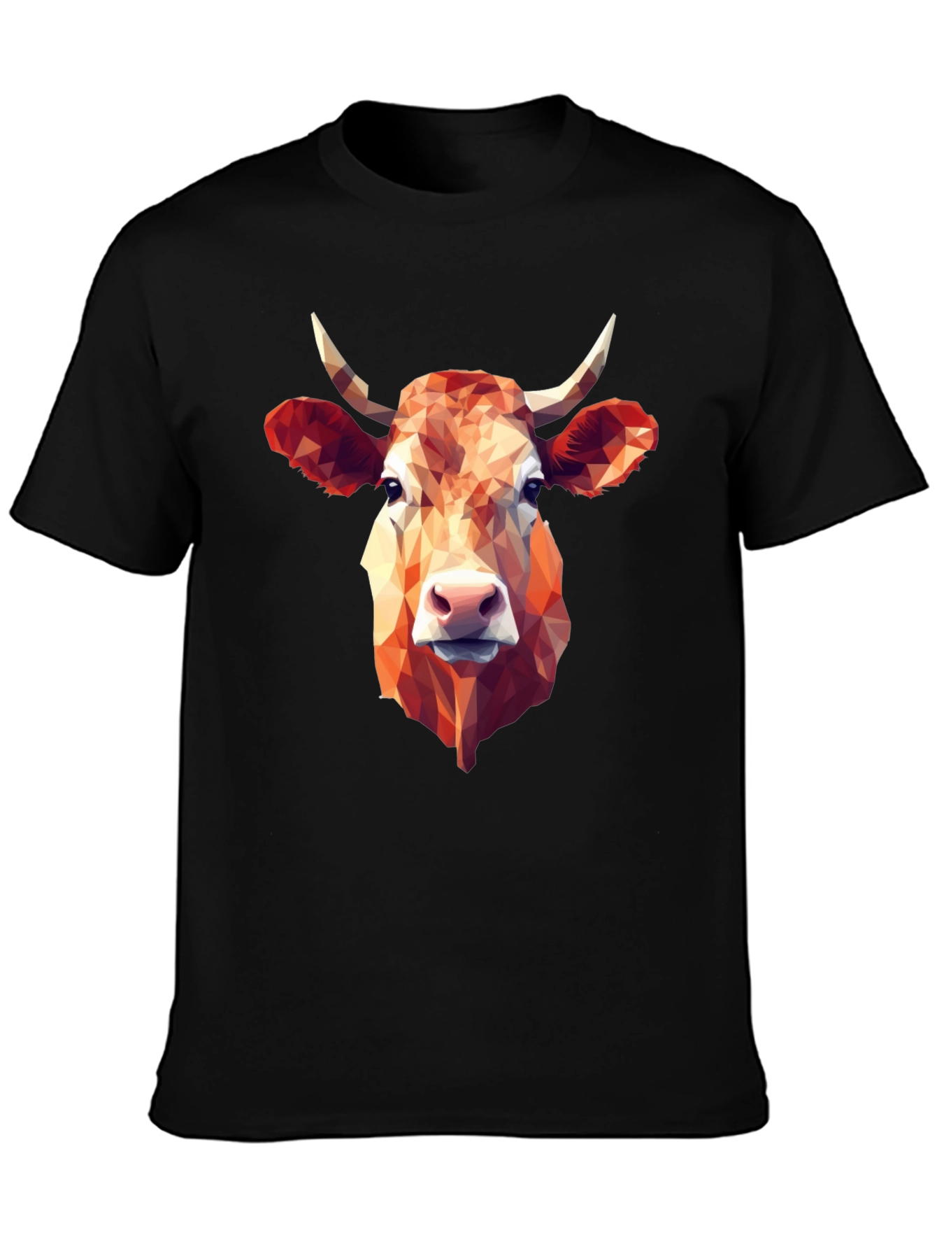 Geometric Cow Graphic Tee - Stylish Black T-Shirt