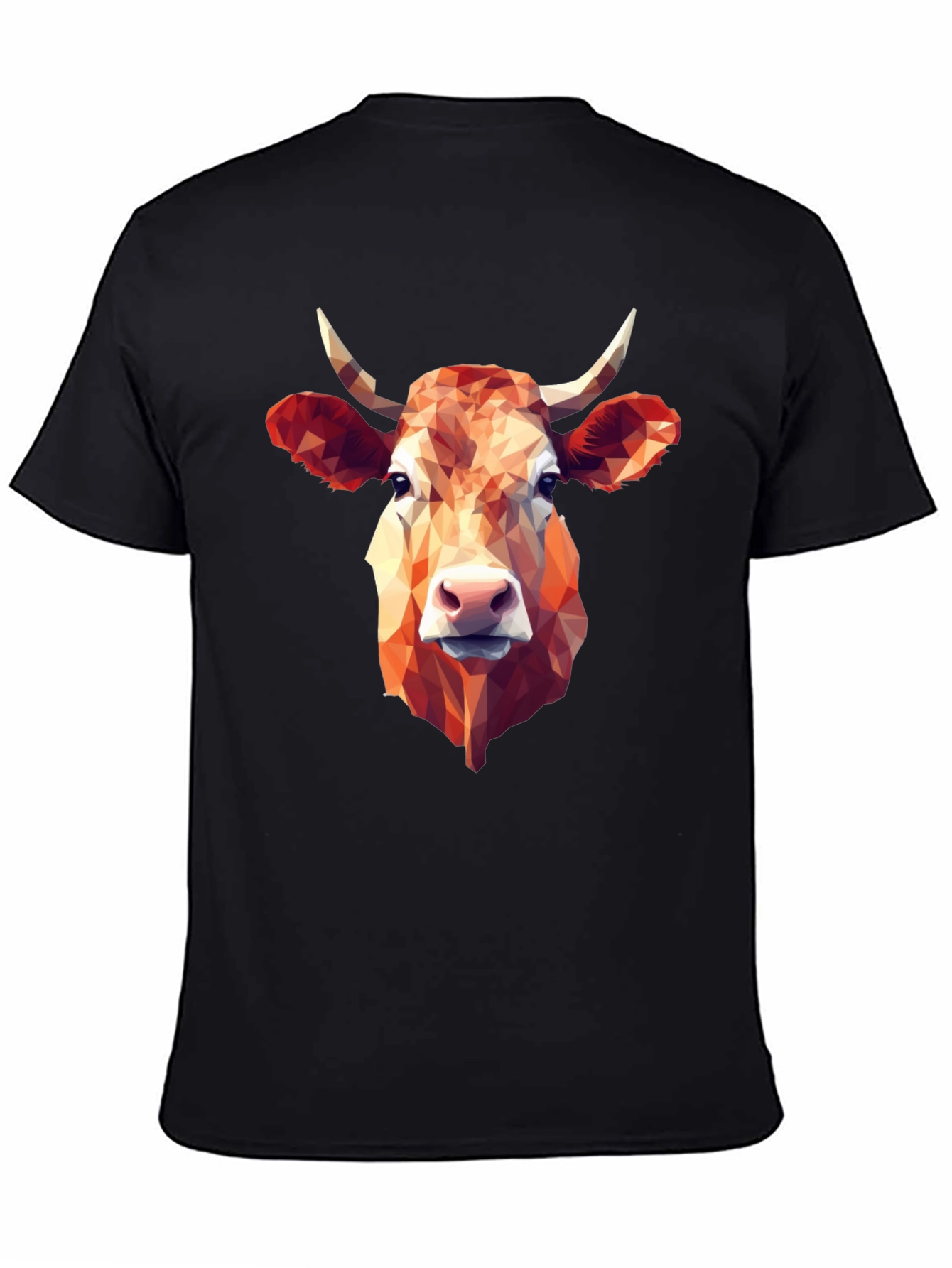 Geometric Cow Graphic Tee - Stylish Black T-Shirt