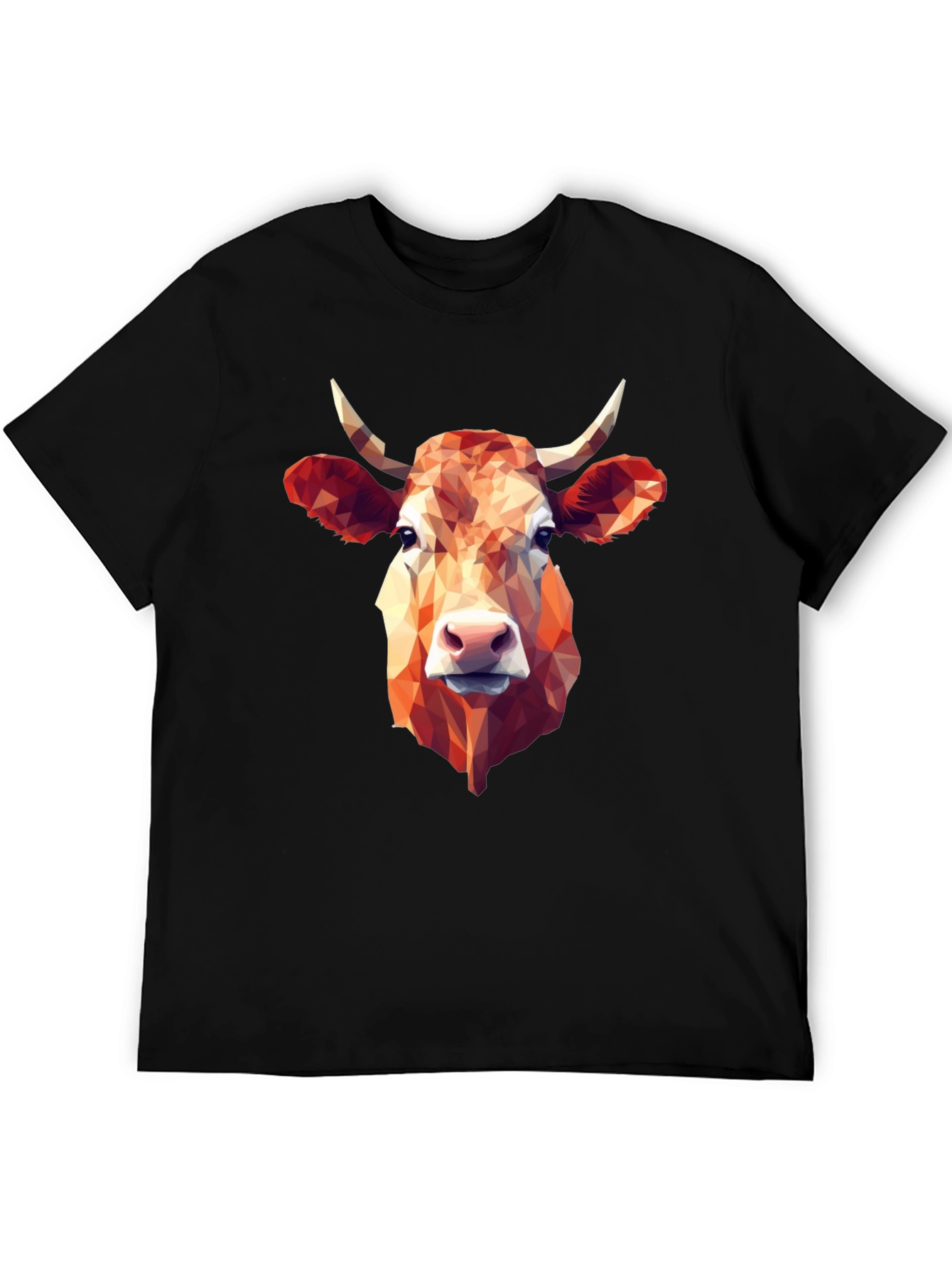 Geometric Cow Graphic Tee - Stylish Black T-Shirt