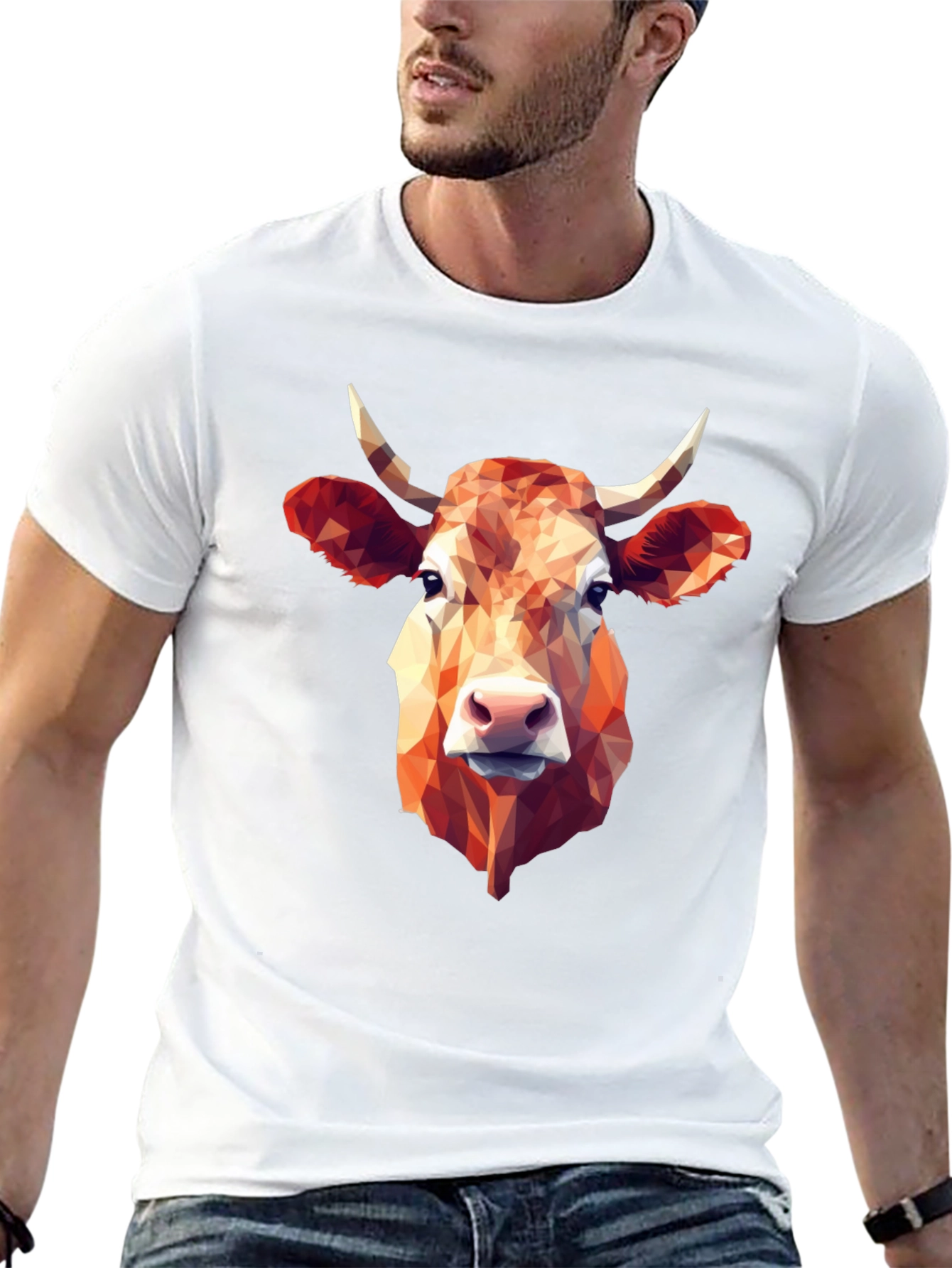 Geometric Cow Graphic Tee - Stylish Black T-Shirt