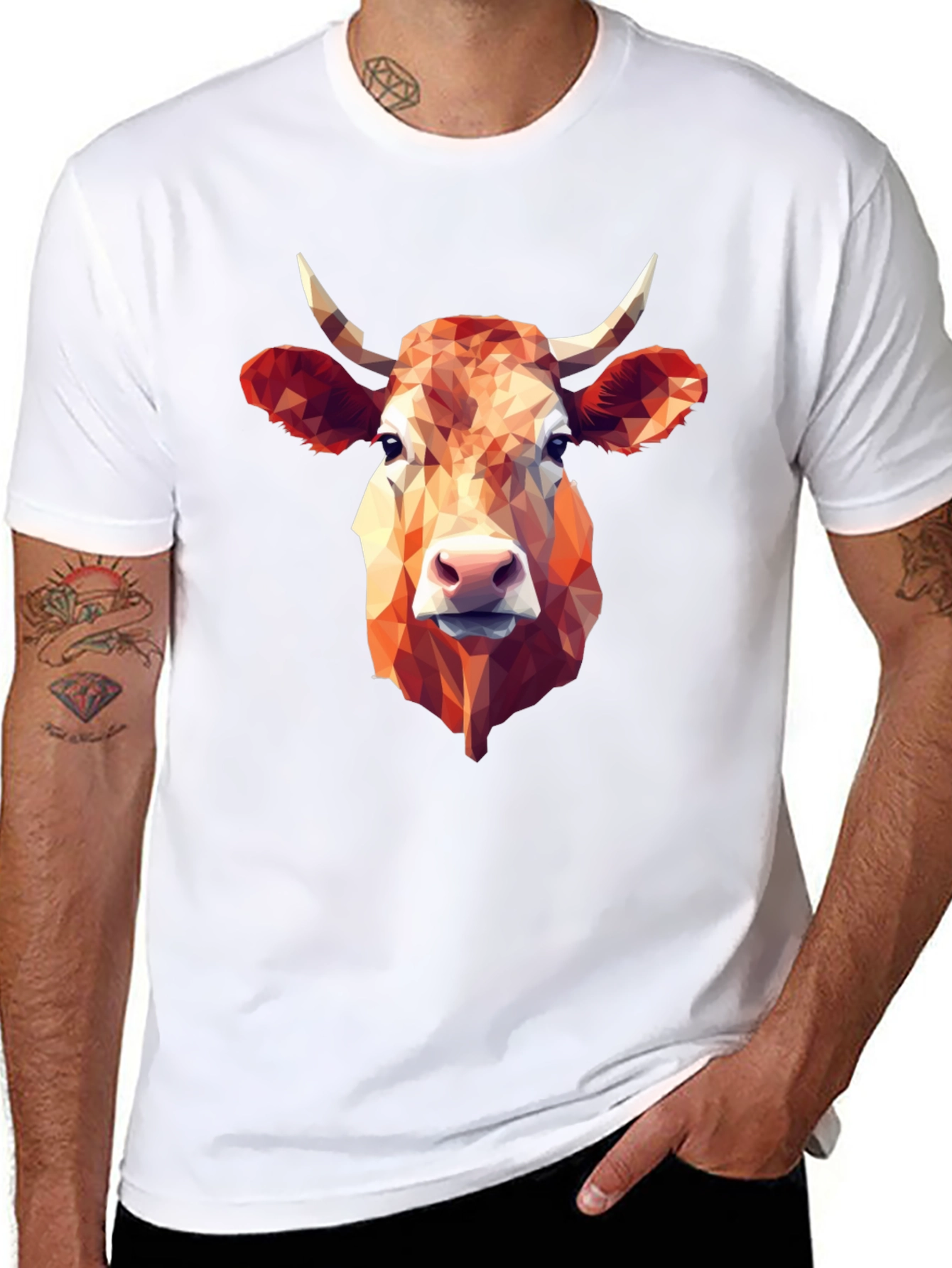 Geometric Cow Graphic Tee - Stylish Black T-Shirt