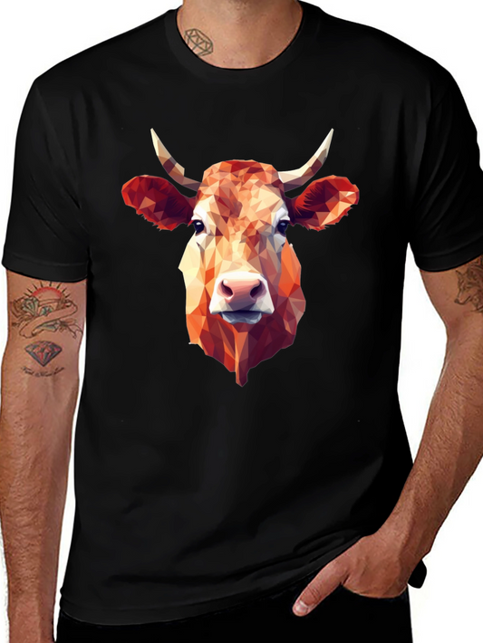 Geometric Cow Graphic Tee - Stylish Black T-Shirt