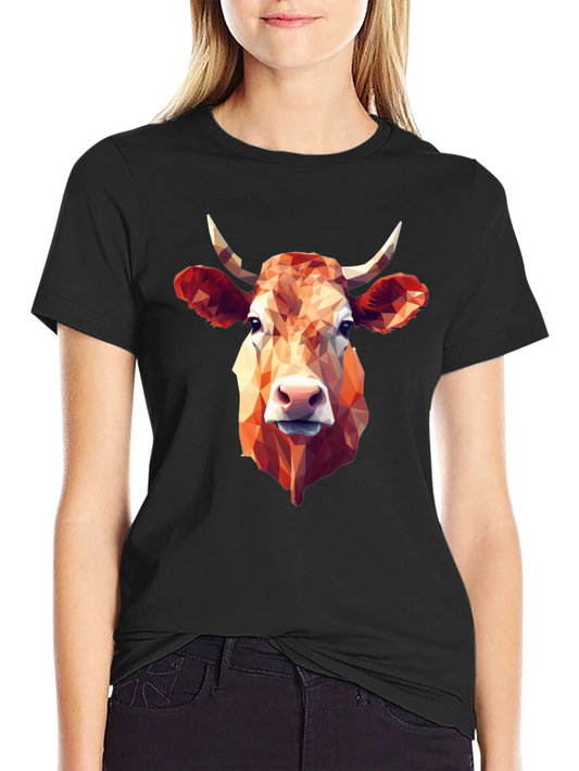 Geometric Cow Graphic Tee - Stylish Black T-Shirt