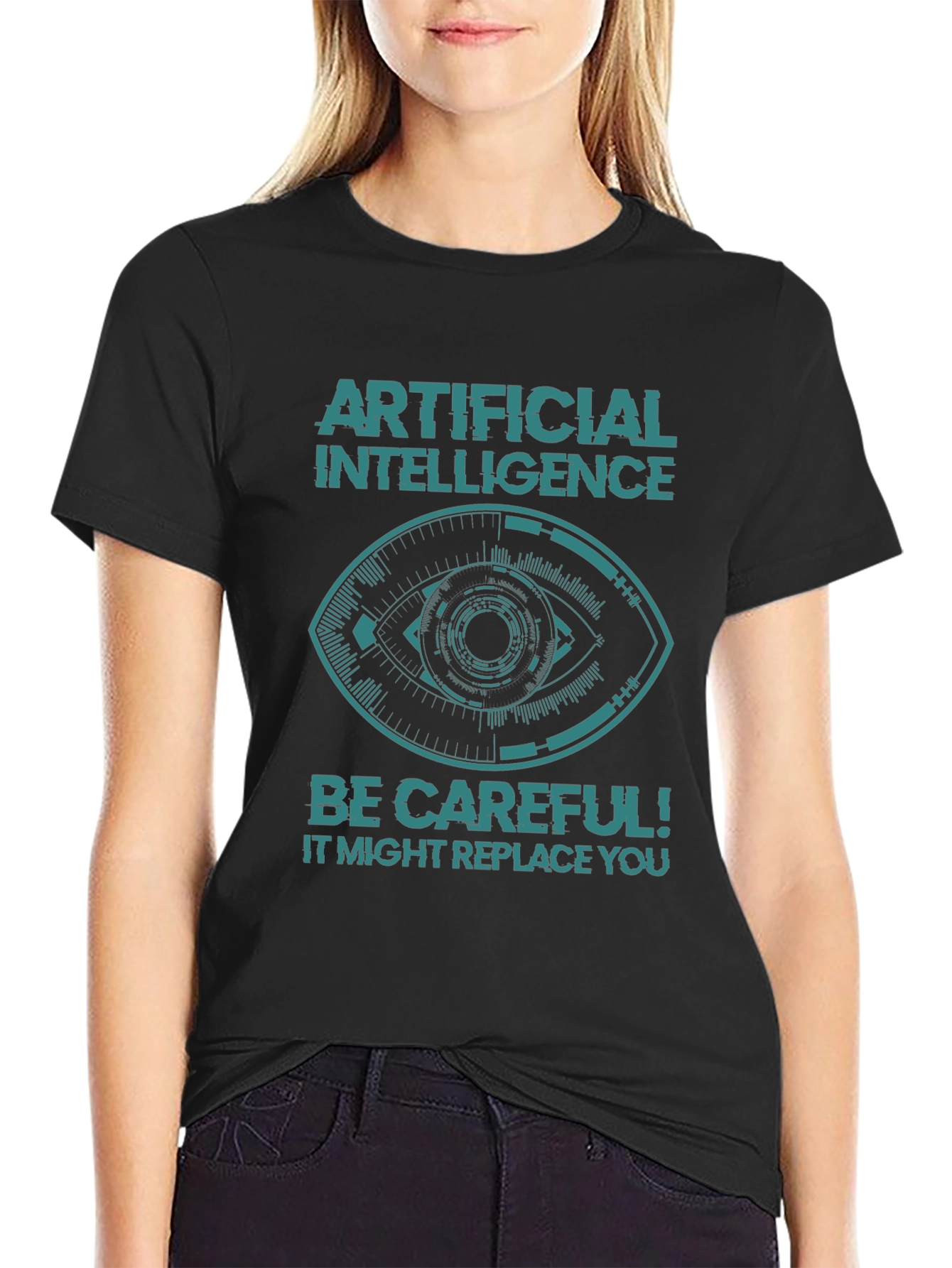 AI Warning Graphic Tee - Be Careful! Slogan