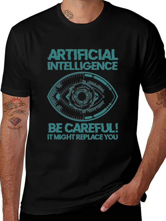 AI Warning Graphic Tee - Be Careful! Slogan