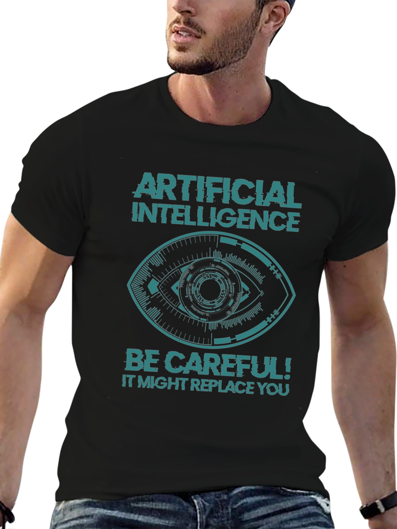 AI Warning Graphic Tee - Be Careful! Slogan