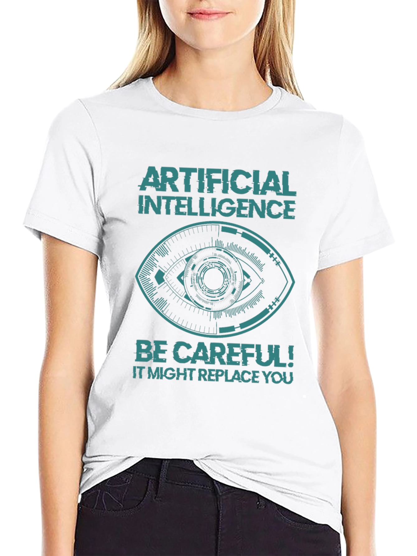 AI Warning Graphic Tee - Be Careful! Slogan