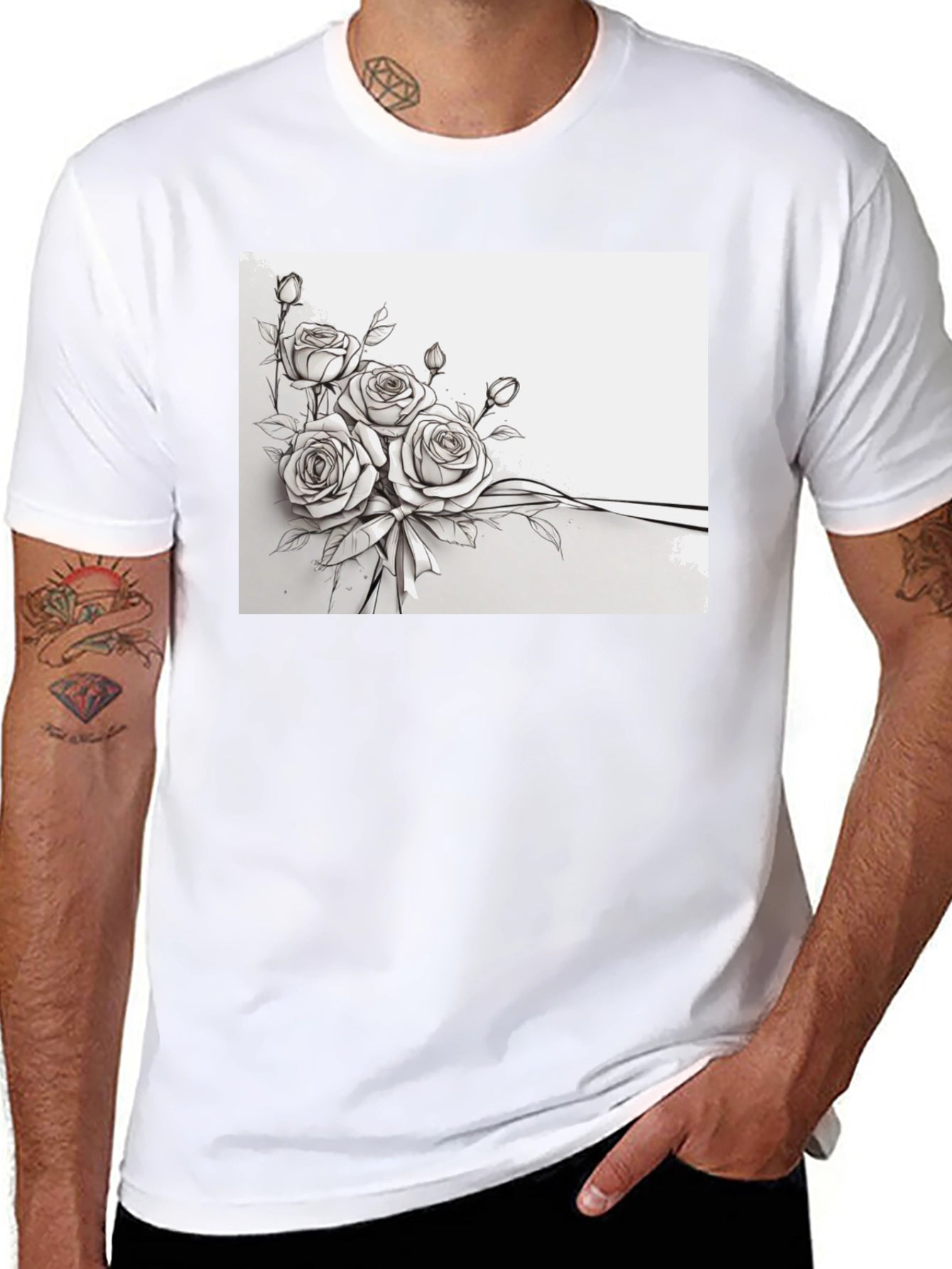 Floral Rose Bouquet Black T-Shirt