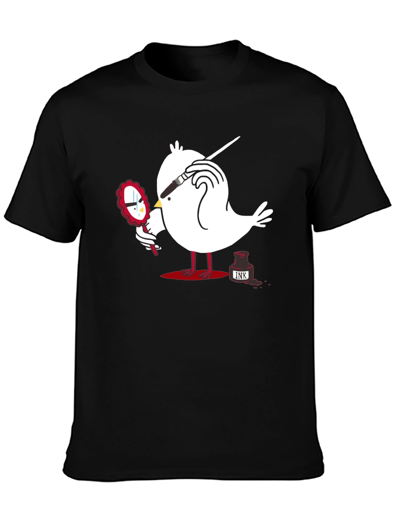 Quirky Bird Art Black T-Shirt